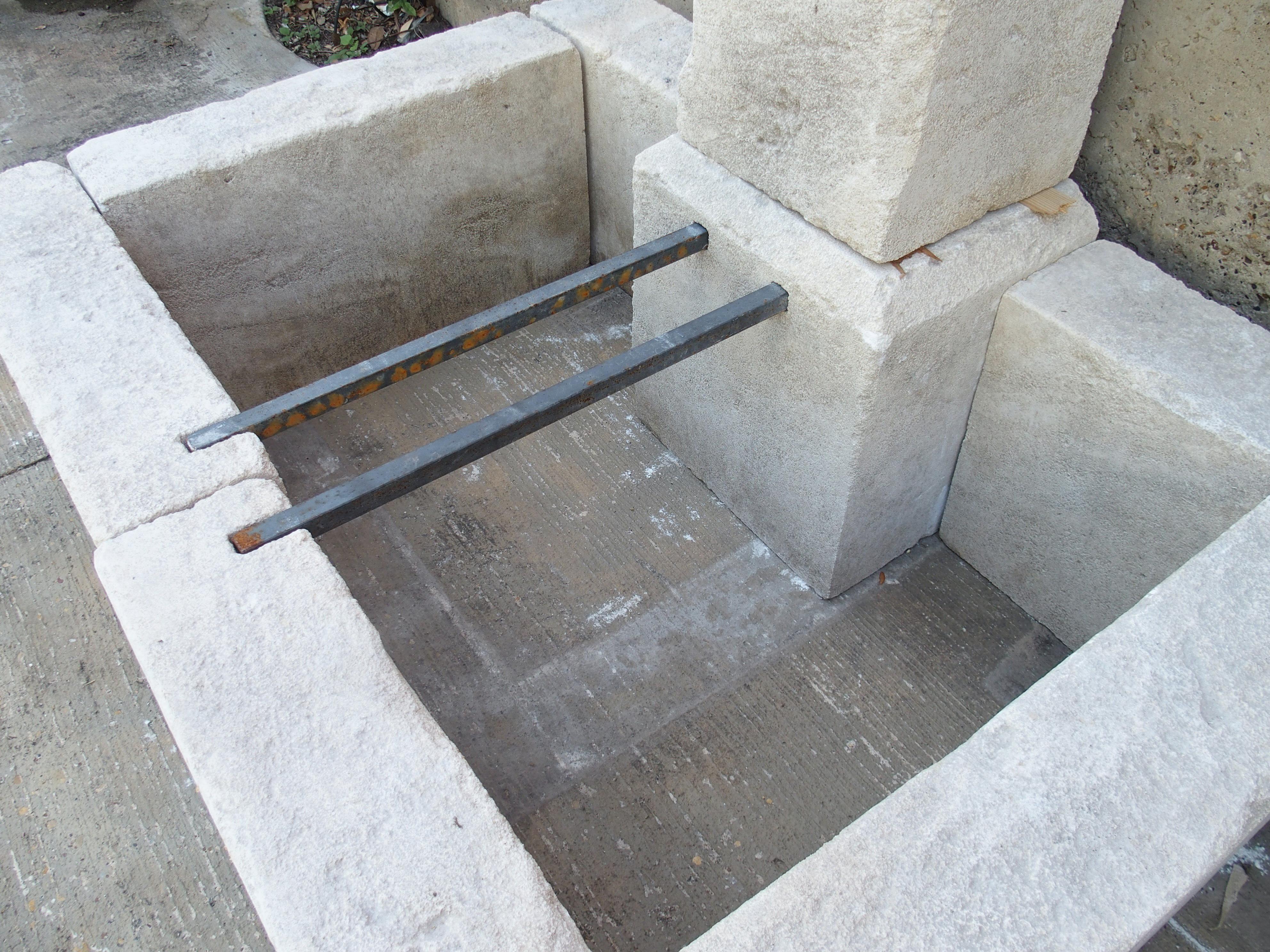 Hand-Carved Single Pillar Rectangular Provencale Wall Fountain in Carved Limestone For Sale