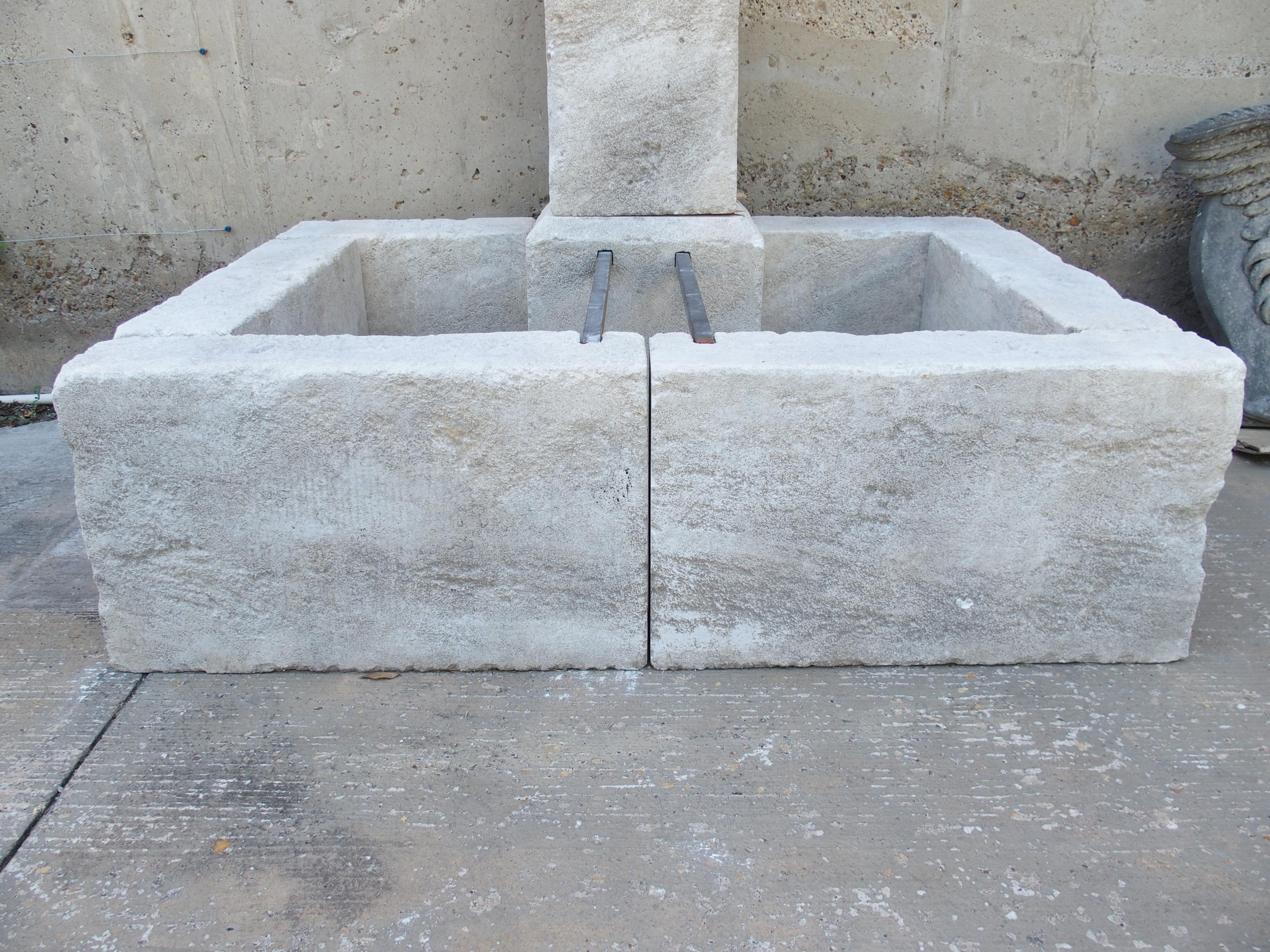 Single Pillar Rectangular Provencale Wall Fountain in Carved Limestone In Good Condition For Sale In Dallas, TX