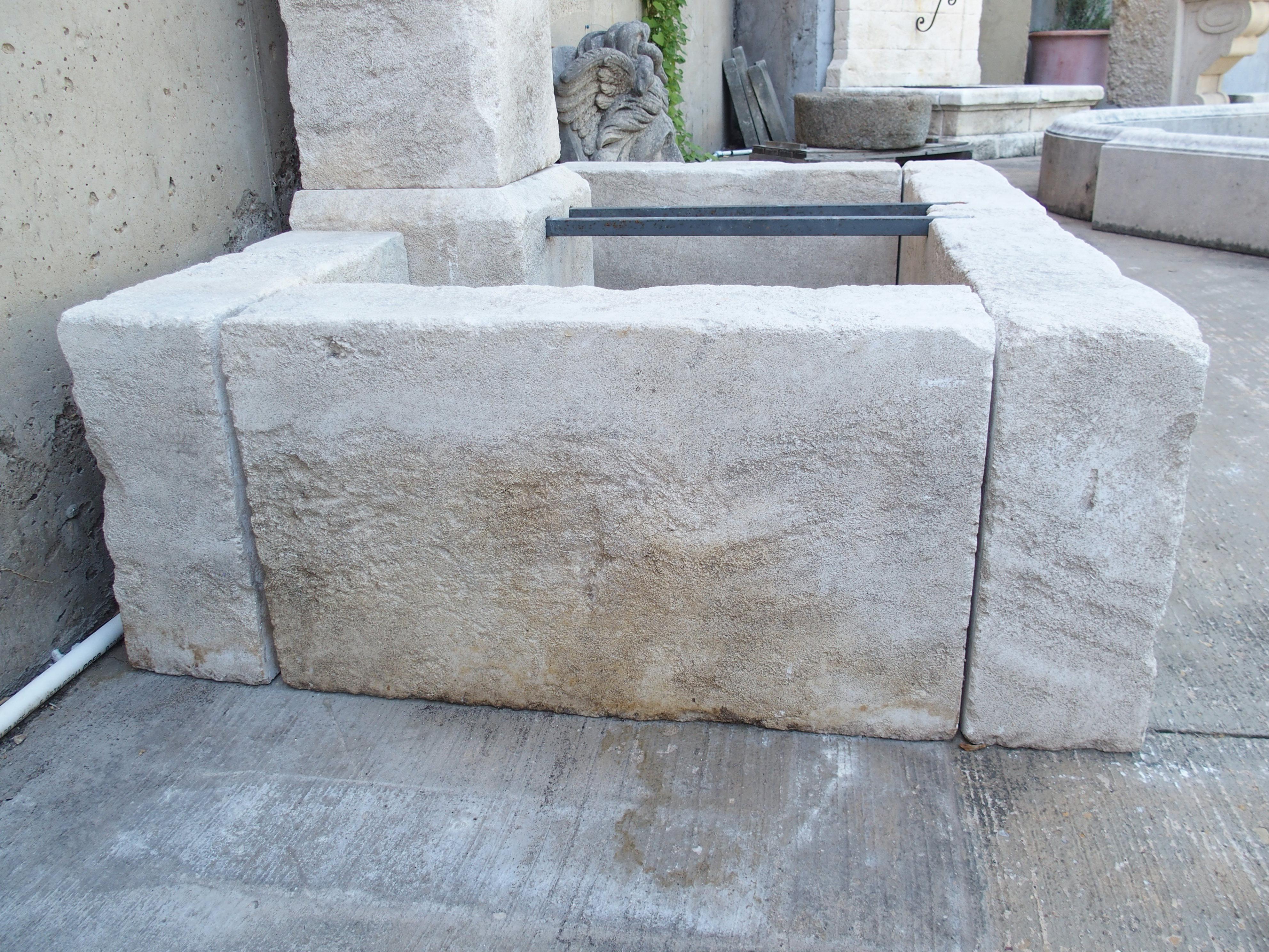Single Pillar Rectangular Provencale Wall Fountain in Carved Limestone For Sale 1