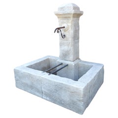 Single Pillar Rectangular Provencale Wall Fountain in Carved Limestone