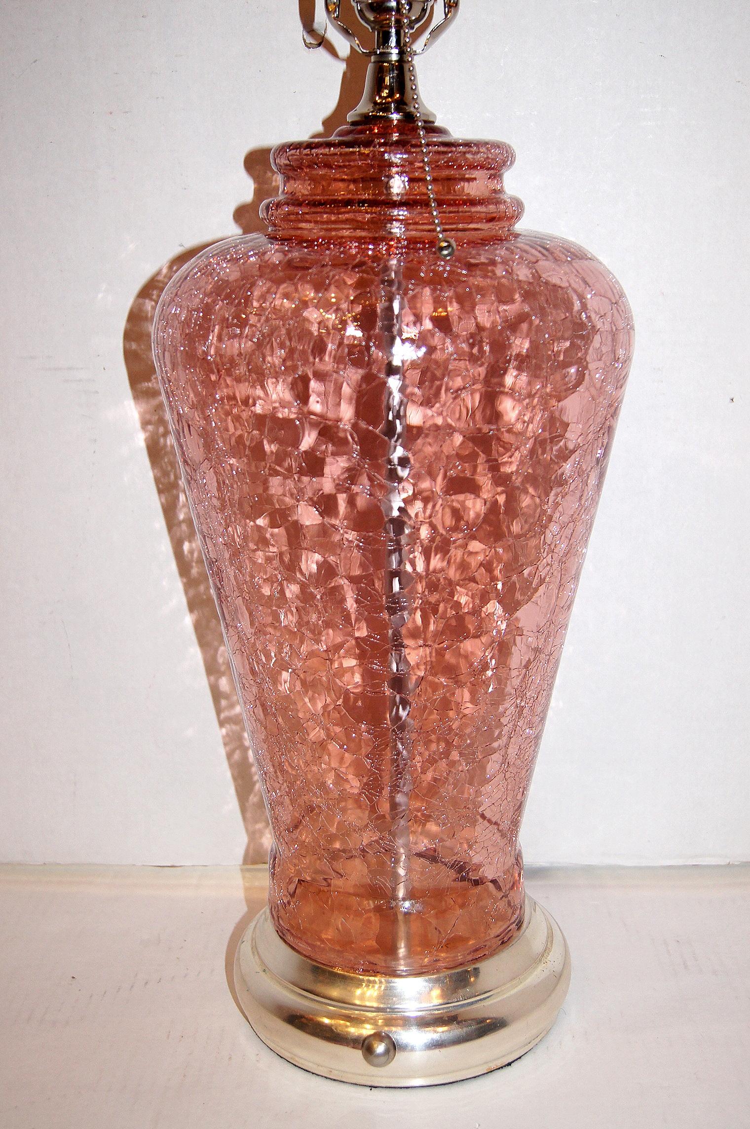 French Single Pink Glass Table Lamp For Sale