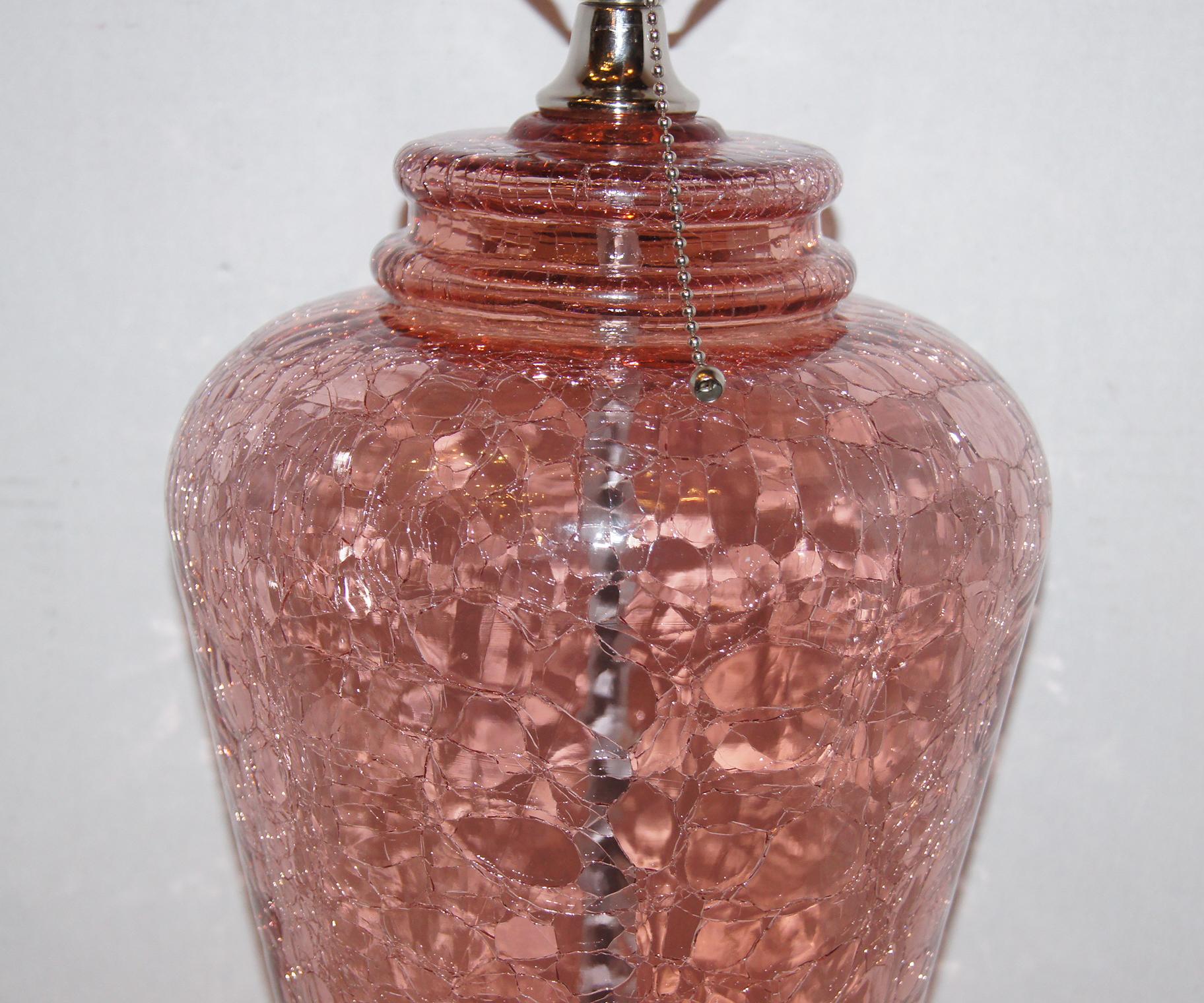Mid-20th Century Single Pink Glass Table Lamp For Sale