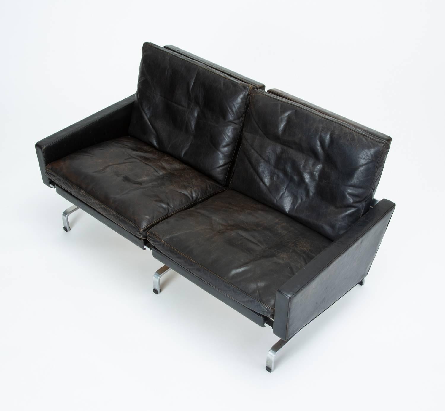 Black Leather PK 31/2  Loveseat by Poul Kjaerholm for E. Kold Christensen In Good Condition In Los Angeles, CA