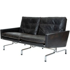 Vintage Black Leather PK 31/2  Loveseat by Poul Kjaerholm for E. Kold Christensen