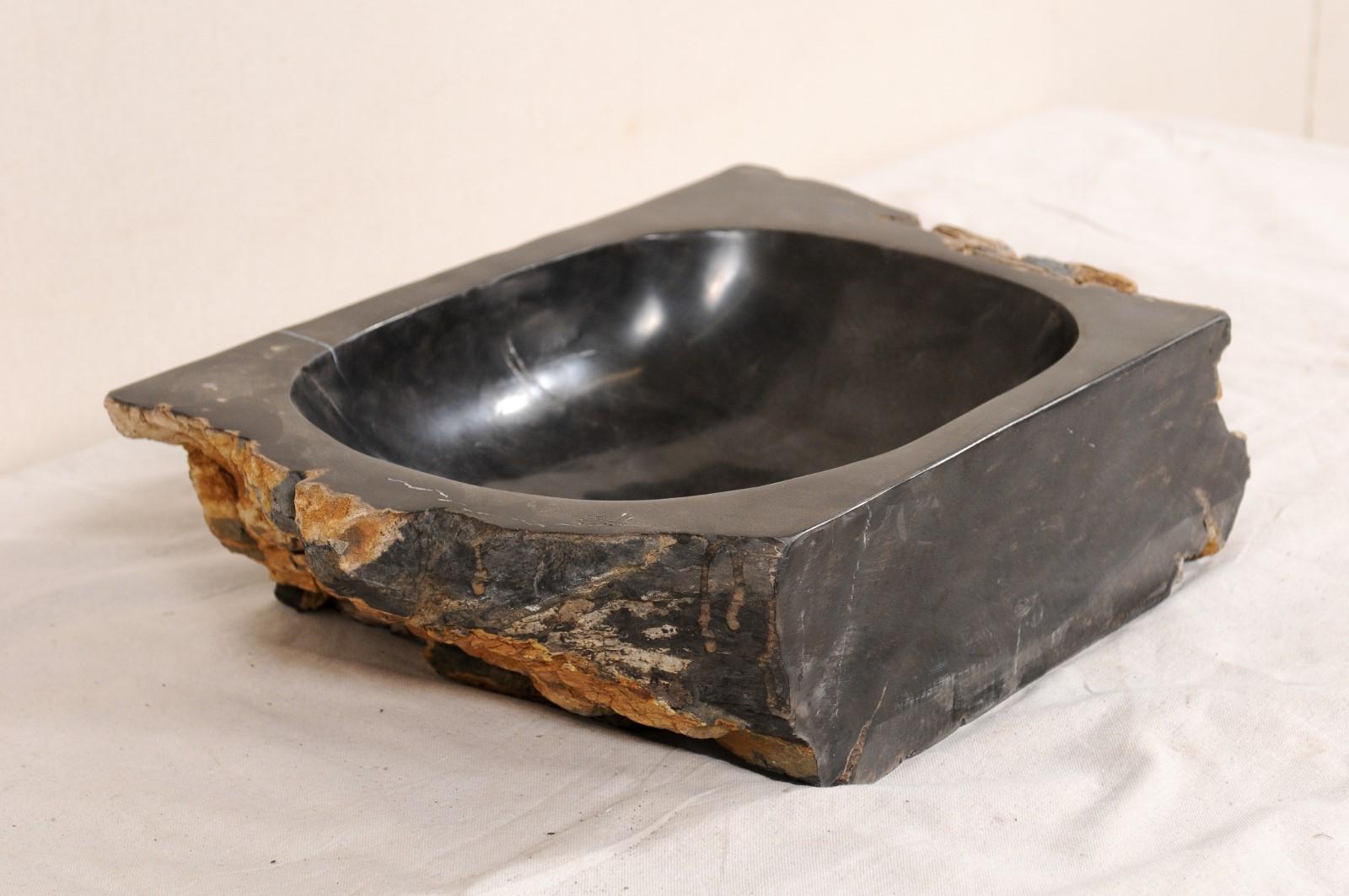 Single Polished Black Petrified Wood Sink 1