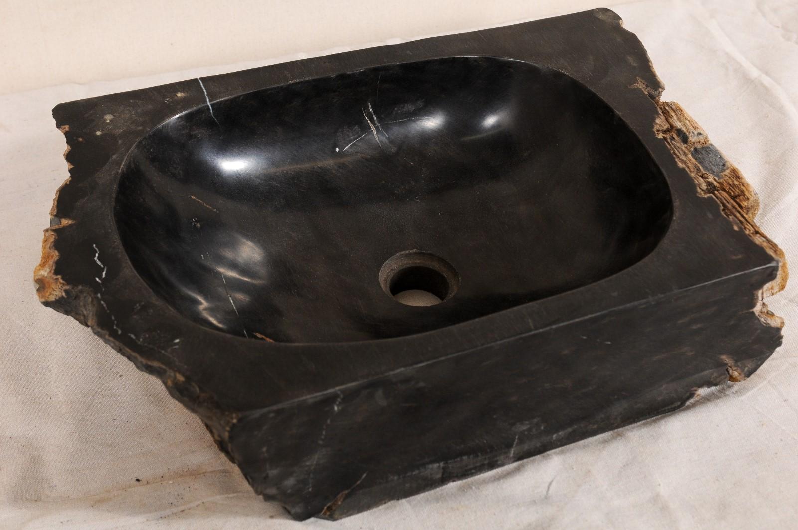 Single Polished Black Petrified Wood Sink 3