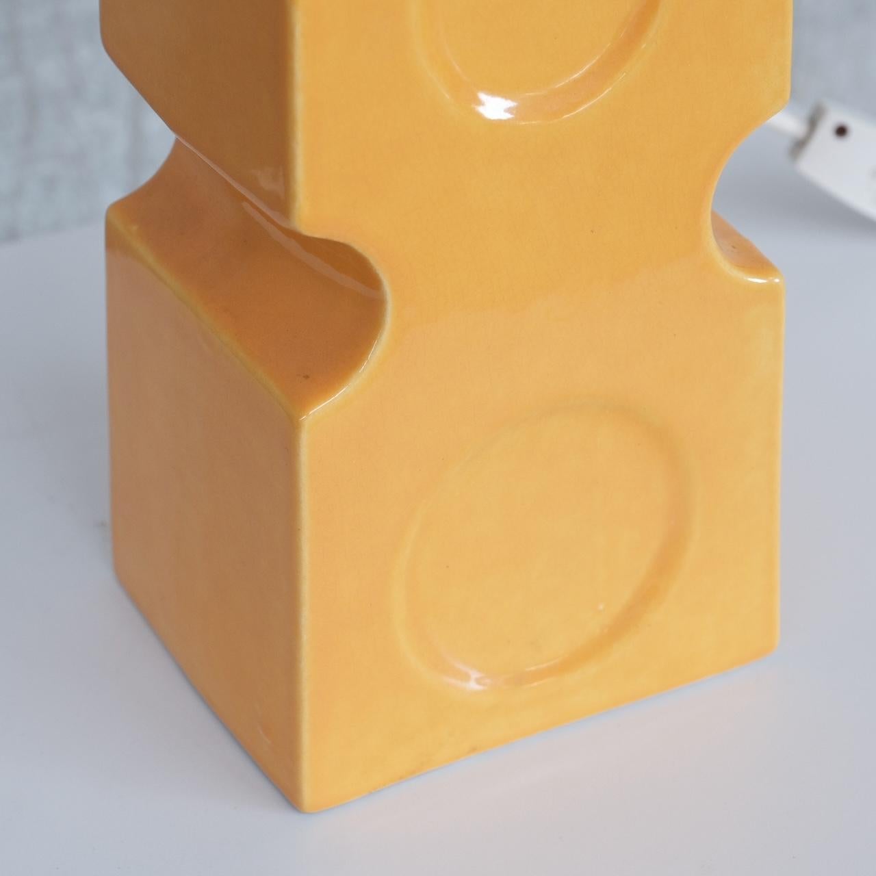 Belgian Single Pop Yellow Ceramic Mid-Century Belgium Table Lamp For Sale