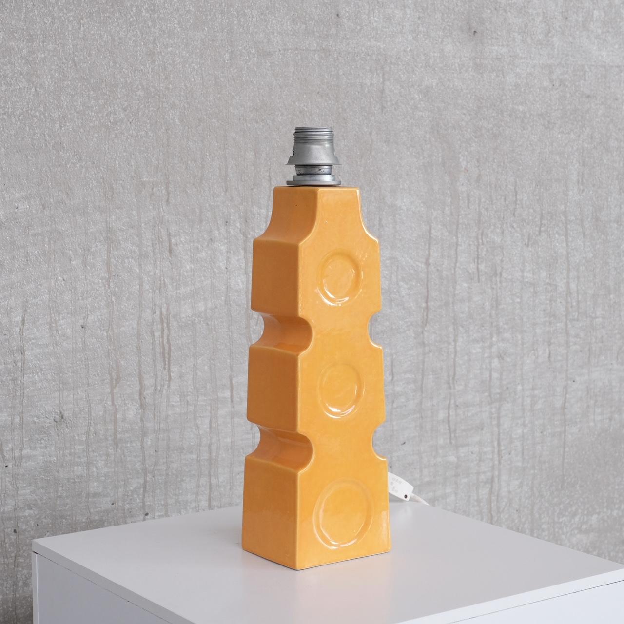 Late 20th Century Single Pop Yellow Ceramic Mid-Century Belgium Table Lamp For Sale