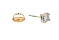 Single Princess Diamond Stud Earring .35ct 14K White & Yellow Gold Mined Screwba