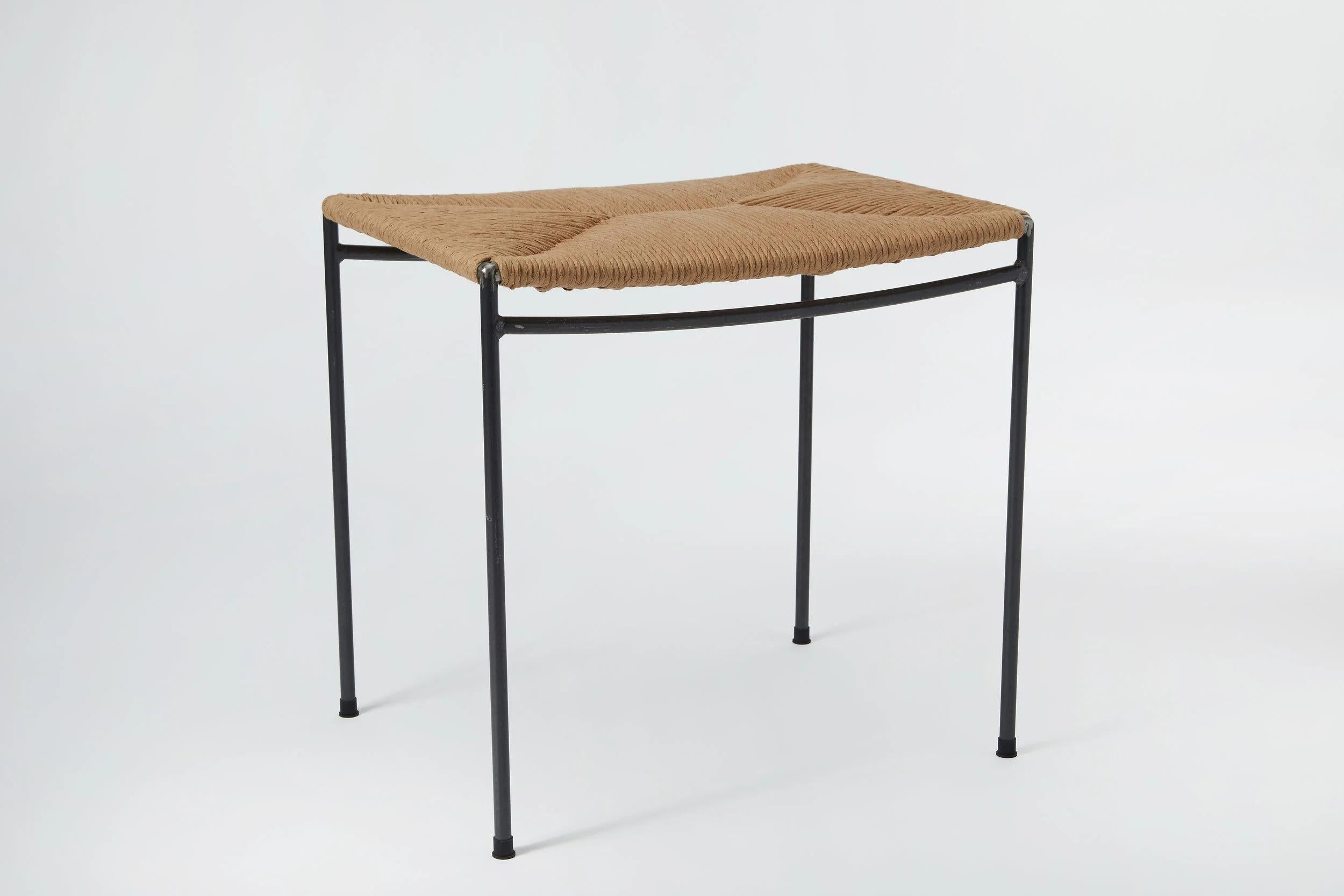 American Single-Rail Handwoven Rush Stool For Sale