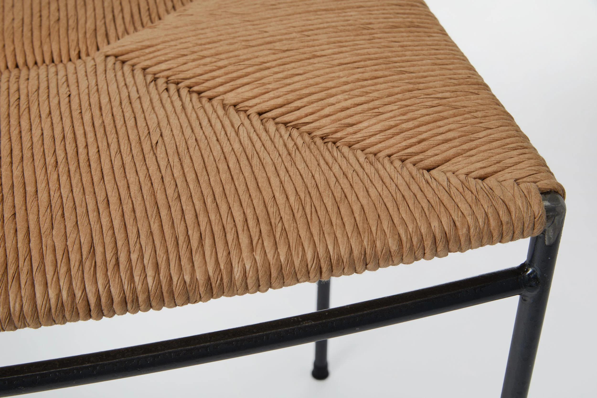 Contemporary Single-Rail Handwoven Rush Stool For Sale
