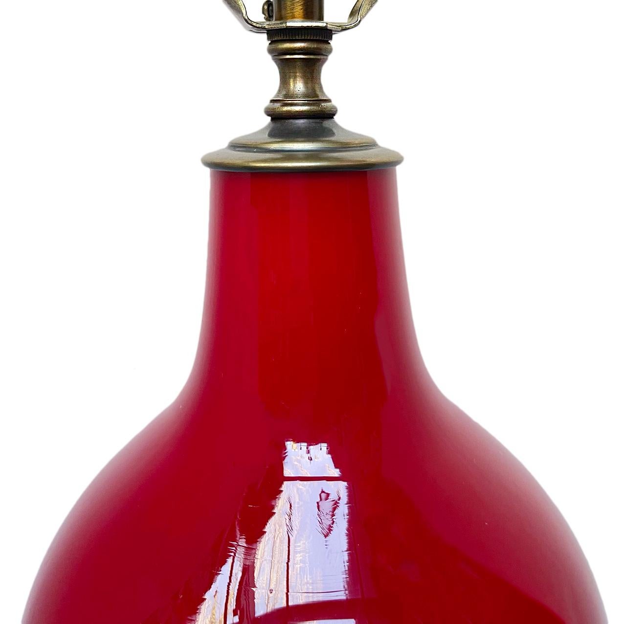 Italian Single Red Blown Glass Lamp For Sale