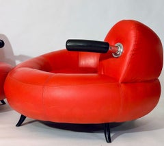 Red Leather Post Modern Lounge Chair, Italy 1990