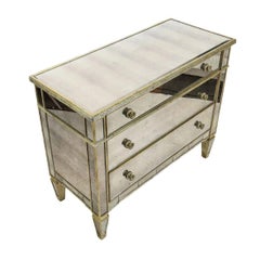 Single Regency Style Mirrored Three Drawer Chest With Gilt Trim