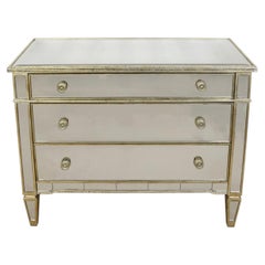 Single Regency Style Mirrored Three Drawer Chest With Gilt Trim