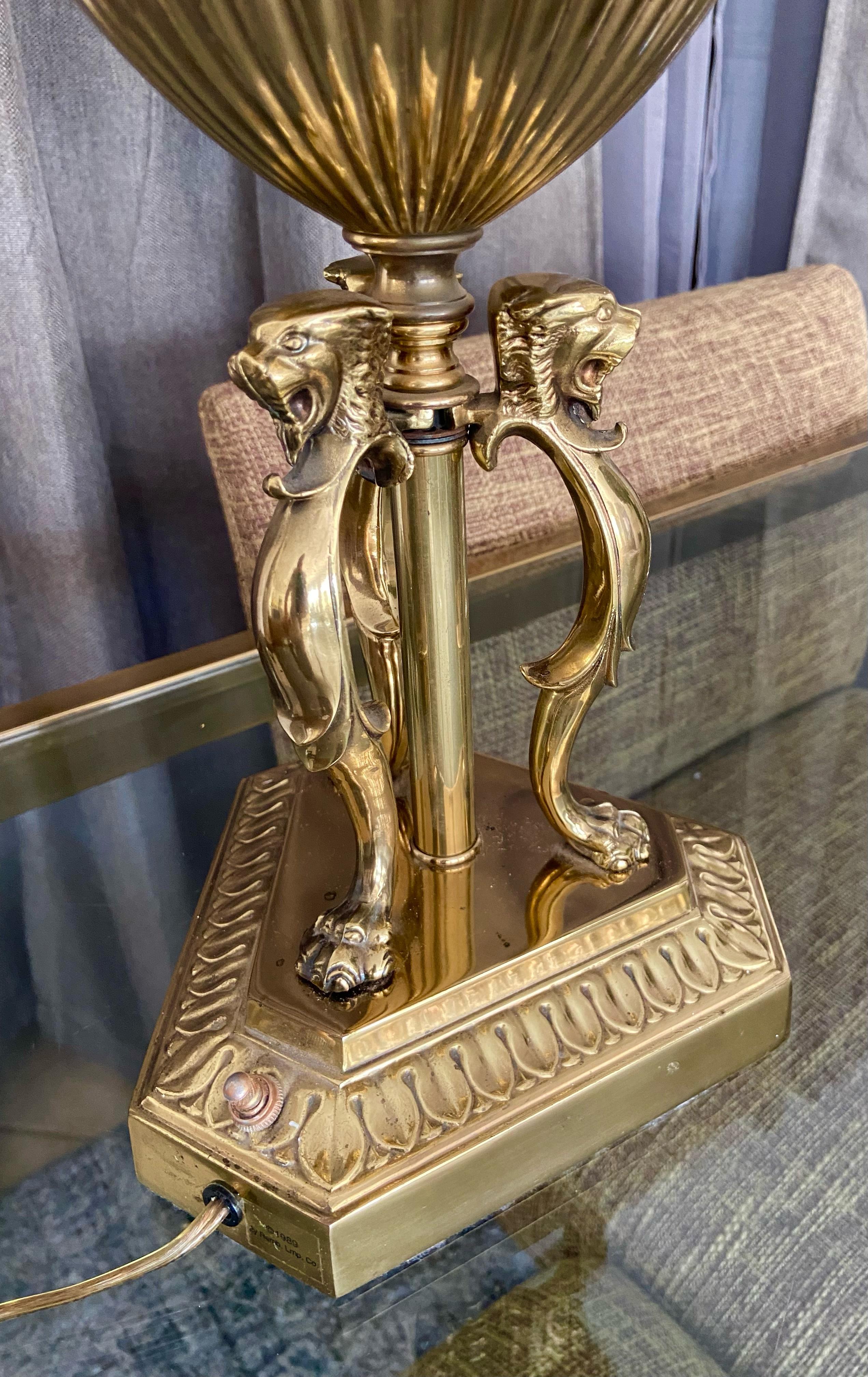 Single Rembrandt Brass Lion Motif Table Lamp For Sale 2