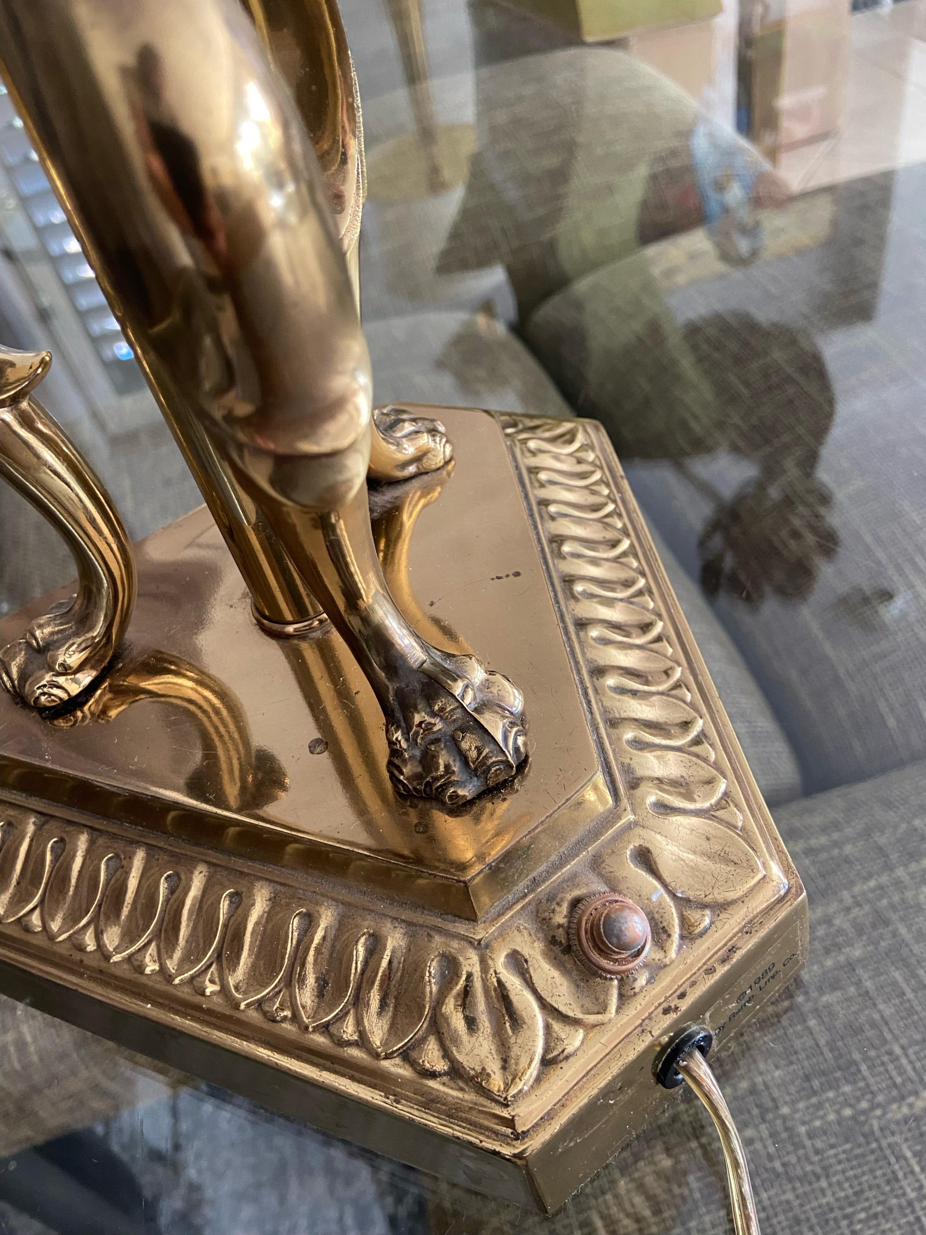 Single Rembrandt Brass Lion Motif Table Lamp For Sale 3