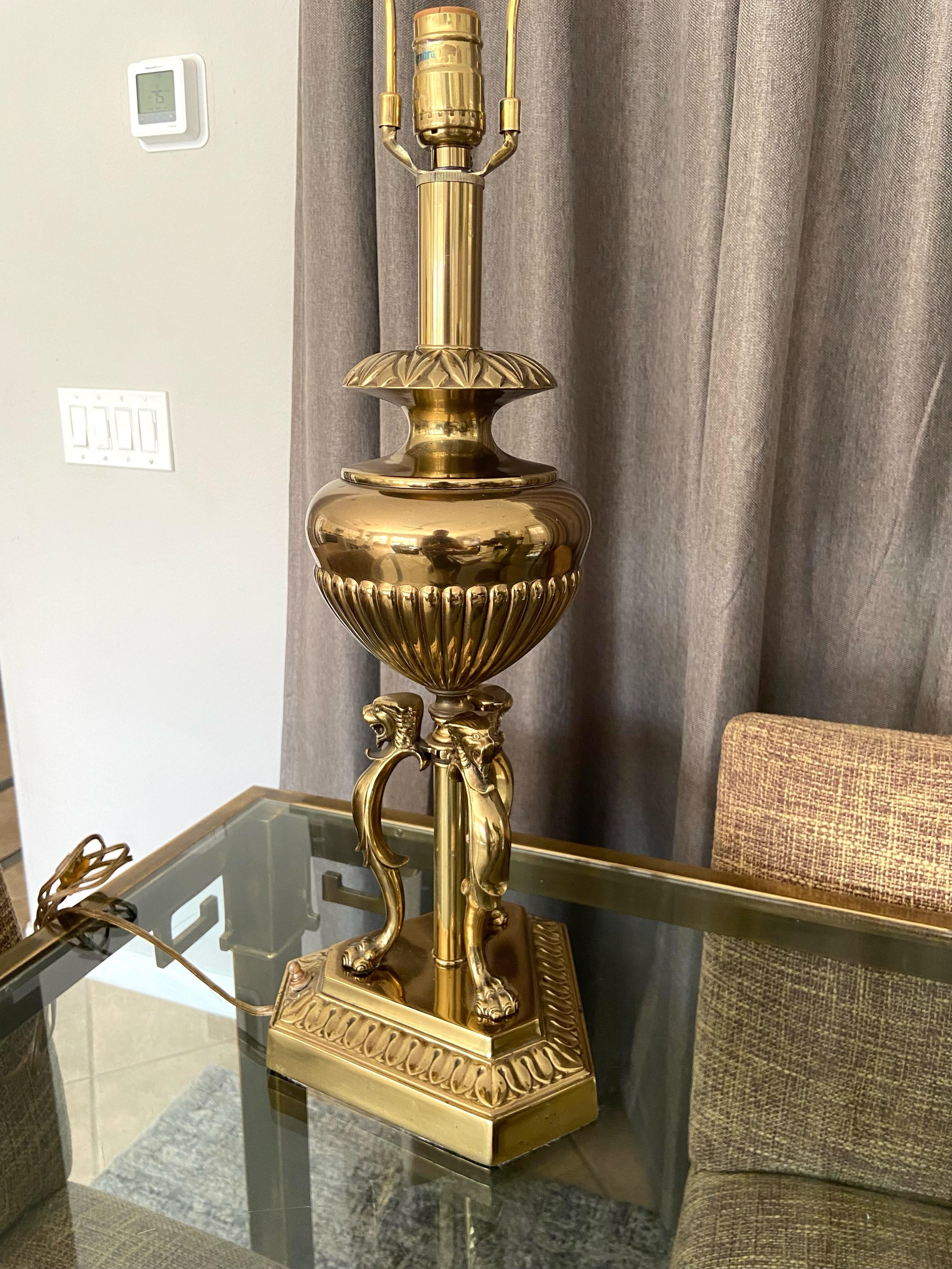 Single Rembrandt Brass Lion Motif Table Lamp For Sale 5