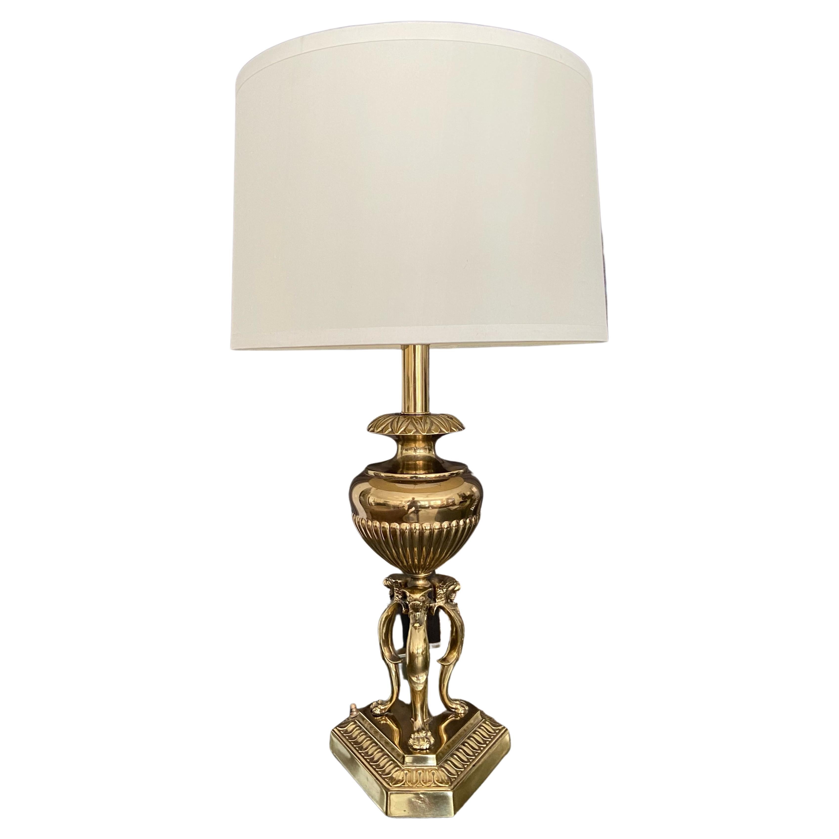 Single Rembrandt Brass Lion Motif Table Lamp For Sale