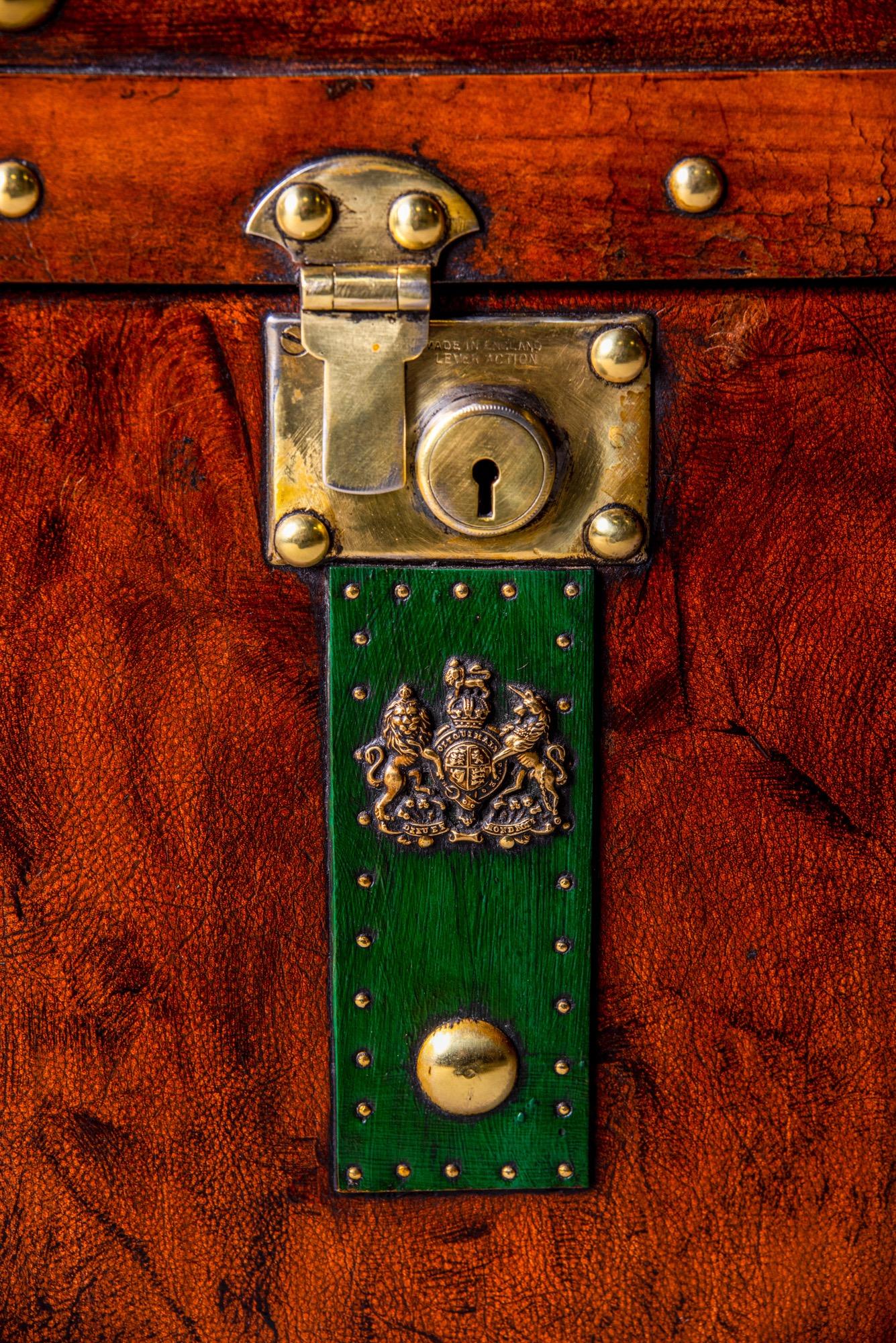 Single Restored English Leather Trunk with Green Strap 7