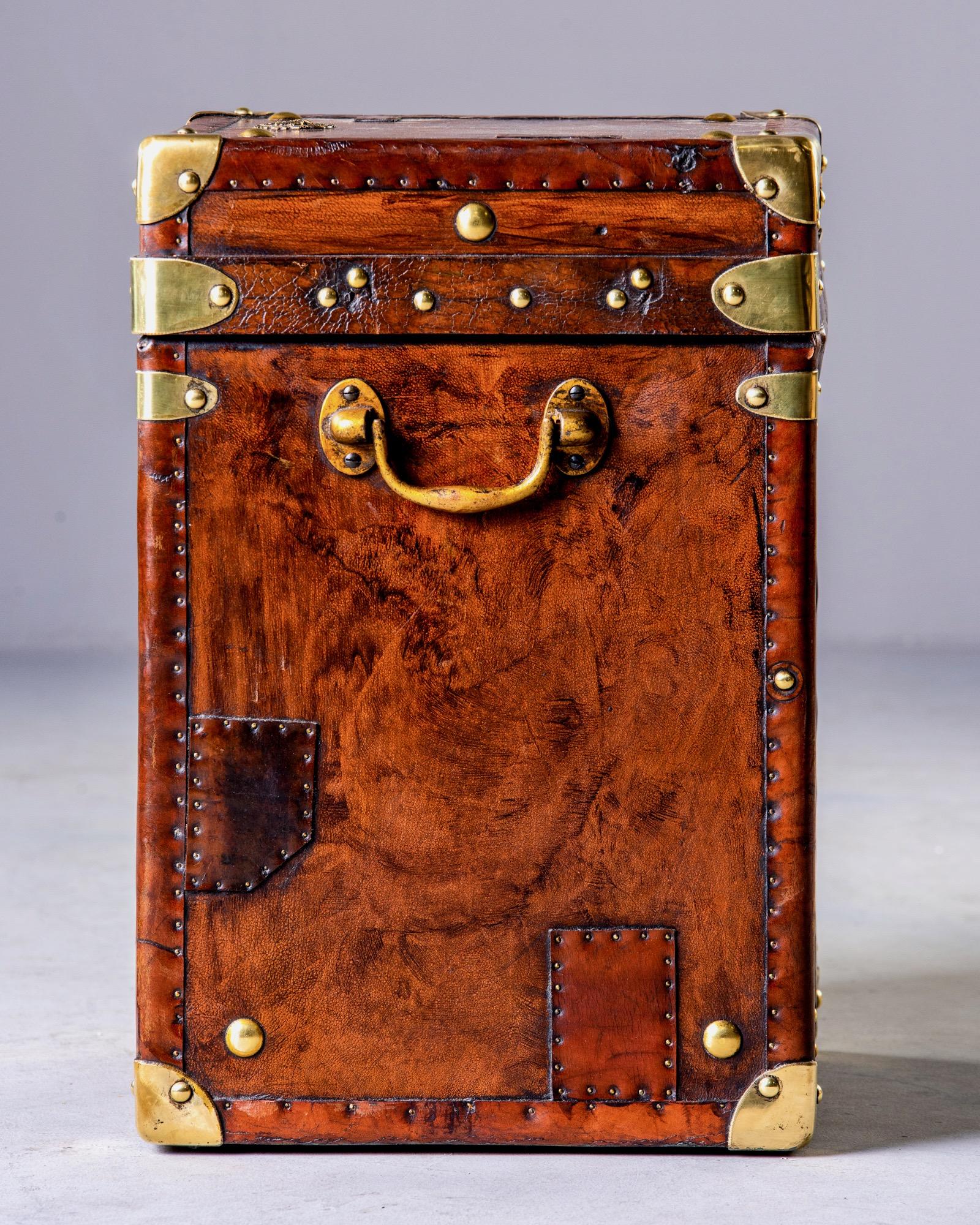 Single Restored English Leather Trunk with Green Strap 2