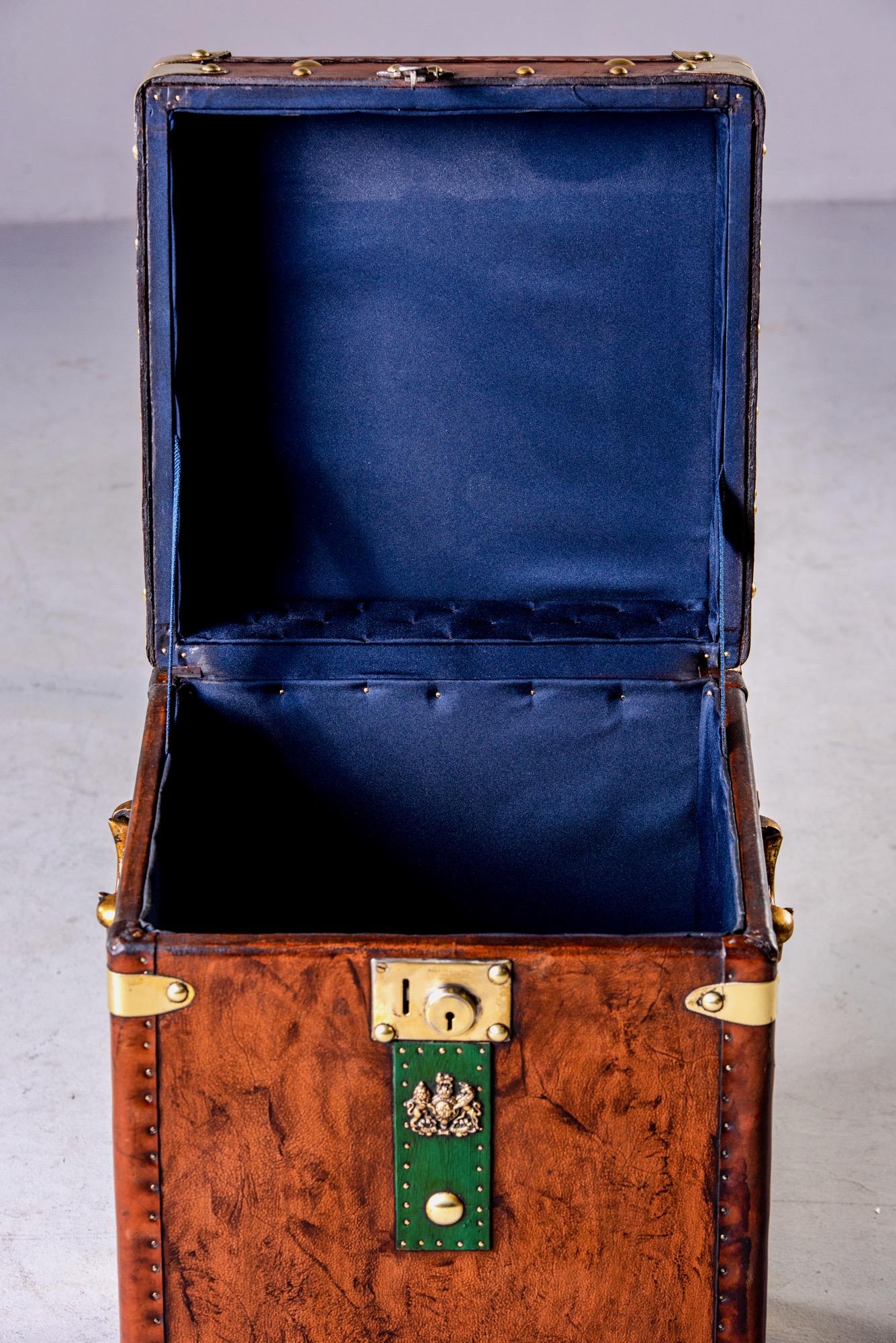 Single Restored English Leather Trunk with Green Strap 3