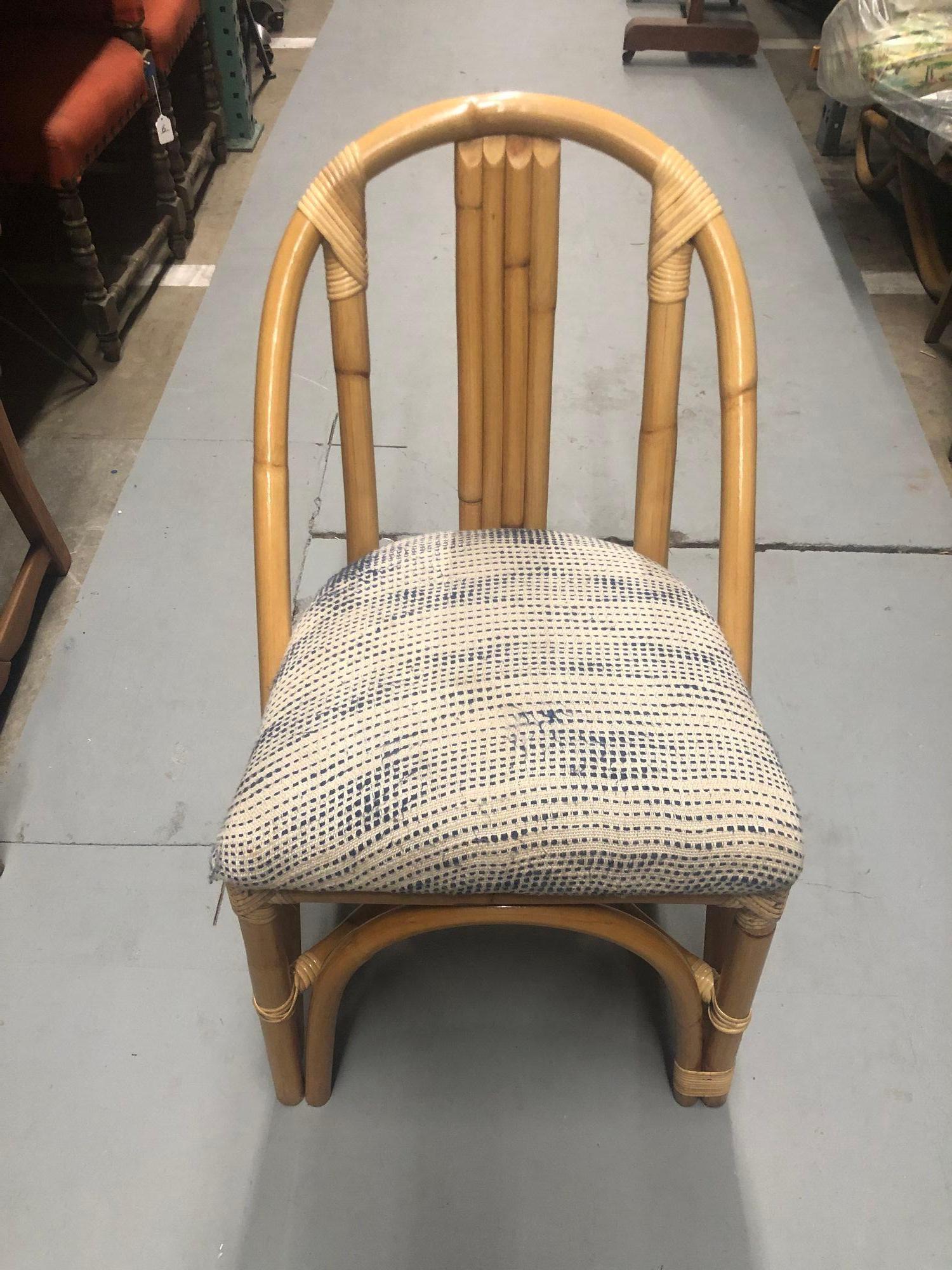 Restored Mid-Century Swoop Horseshoe Back Rattan Accent Chair For Sale 1