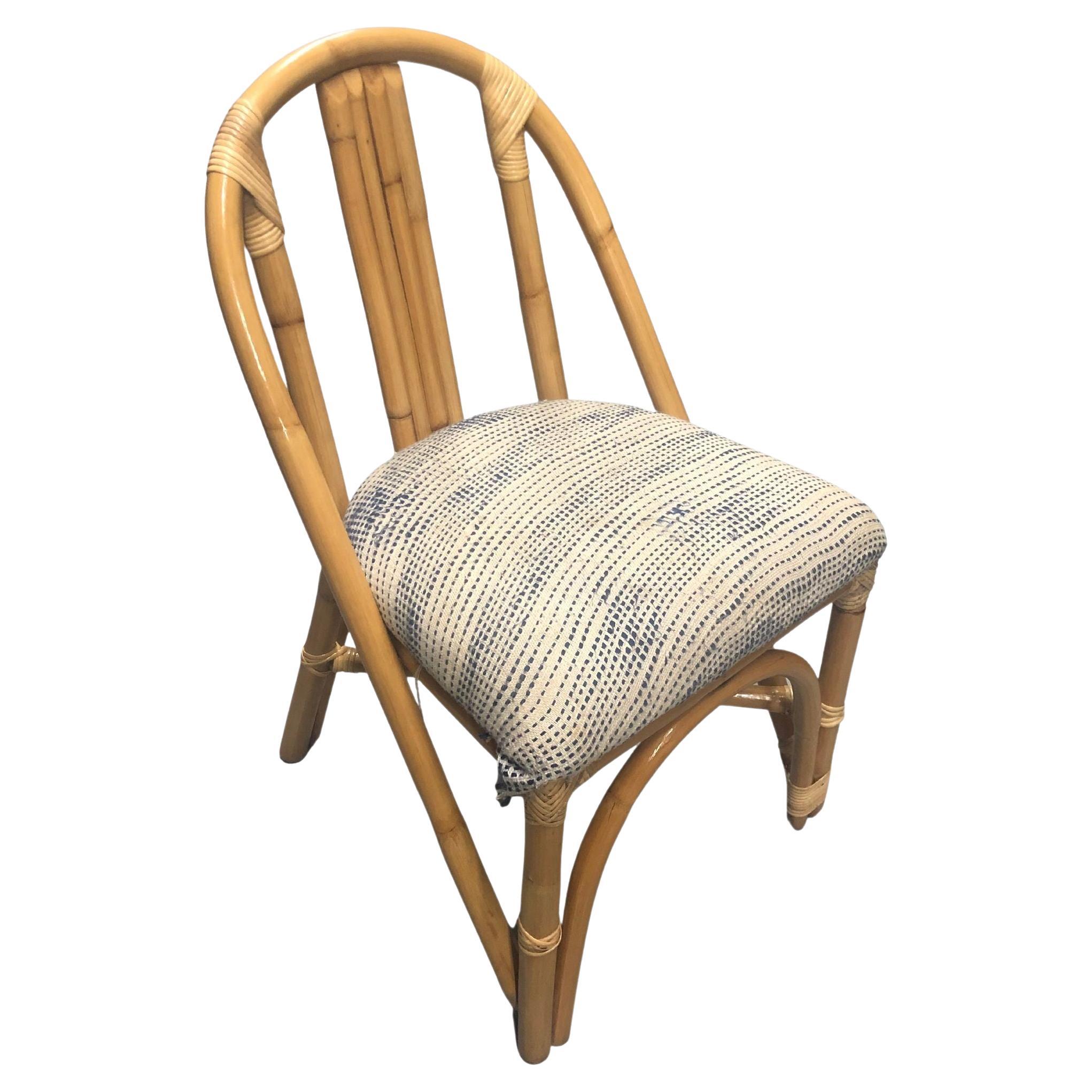 Restored Mid-Century Swoop Horseshoe Back Rattan Accent Chair