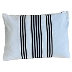 Single Reversible Cushion/Pillow with Navy Blue Stripes on White Fabric