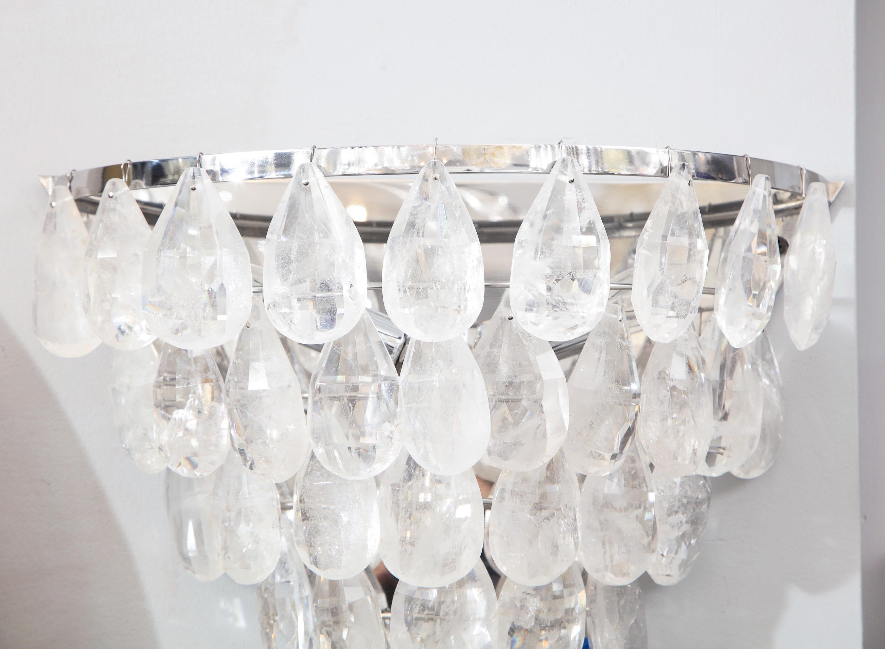 American Single Rock Crystal Cascading Sconce For Sale