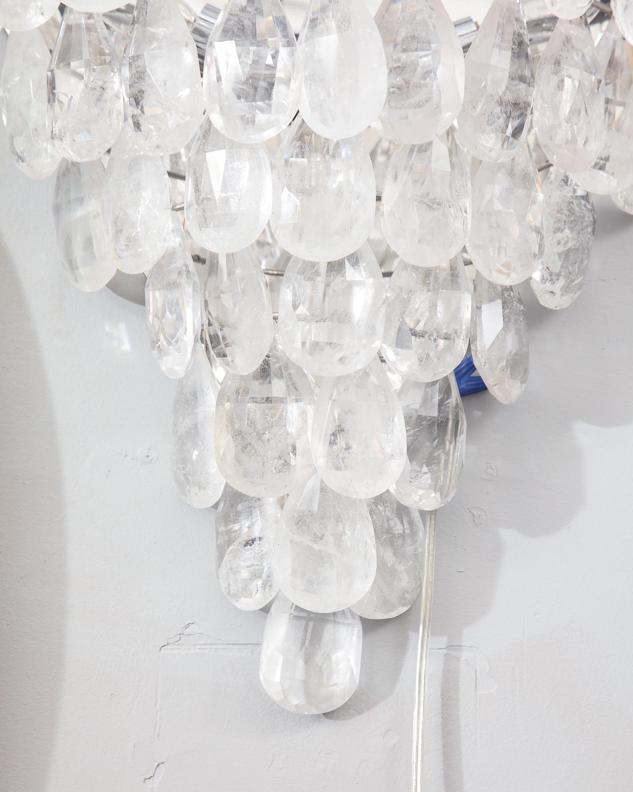 Nickel Single Rock Crystal Cascading Sconce For Sale