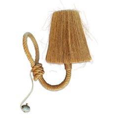 Single Rope and Raffia Shade Sconce by Audoux Minnet, France, 1960s