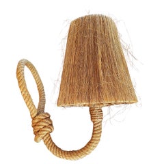 Single Rope and Raffia Shade Sconce by Audoux Minnet, France, 1960s