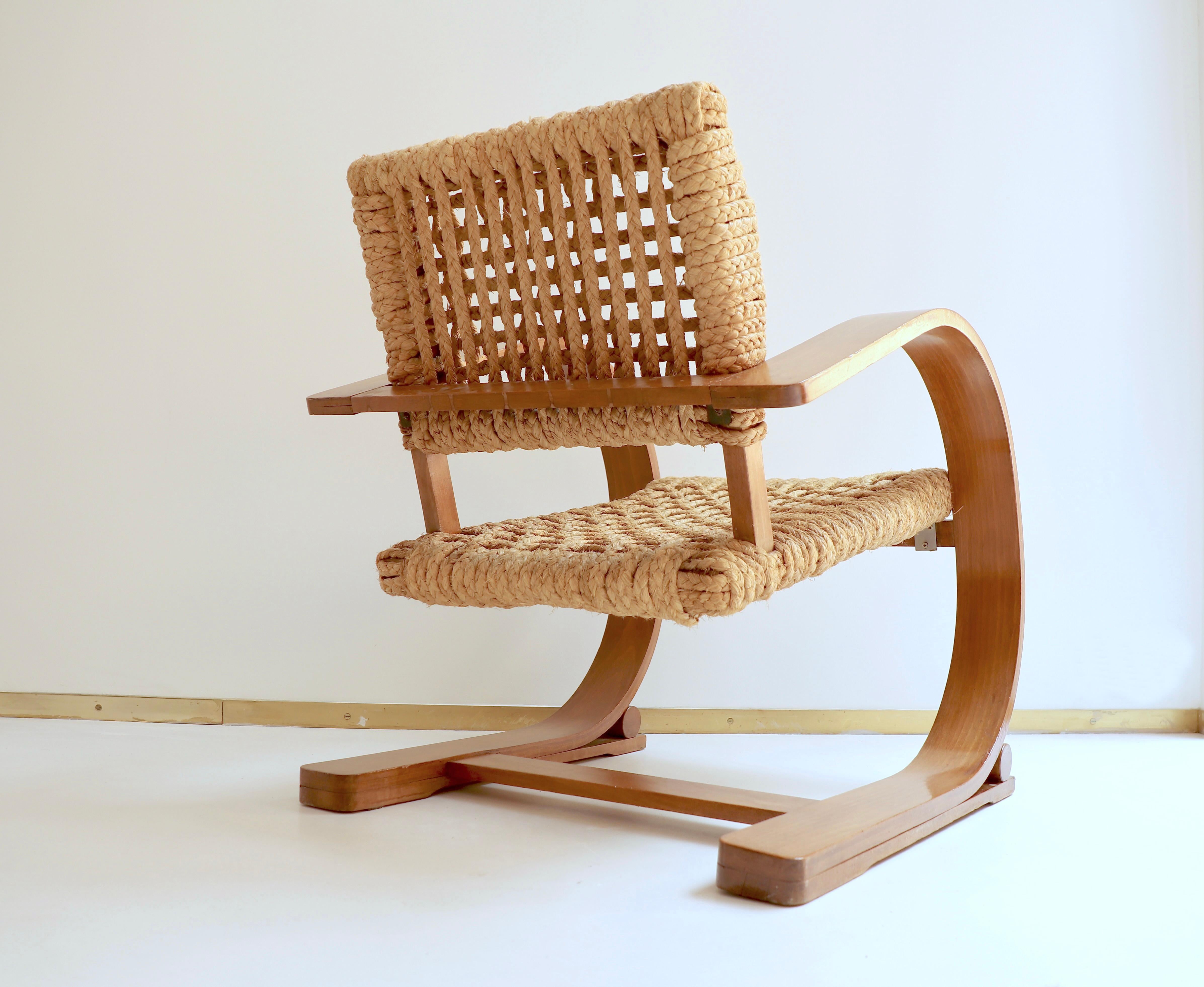 Arts and Crafts Single Rope Easy Chair by Audoux and Minet, 1940