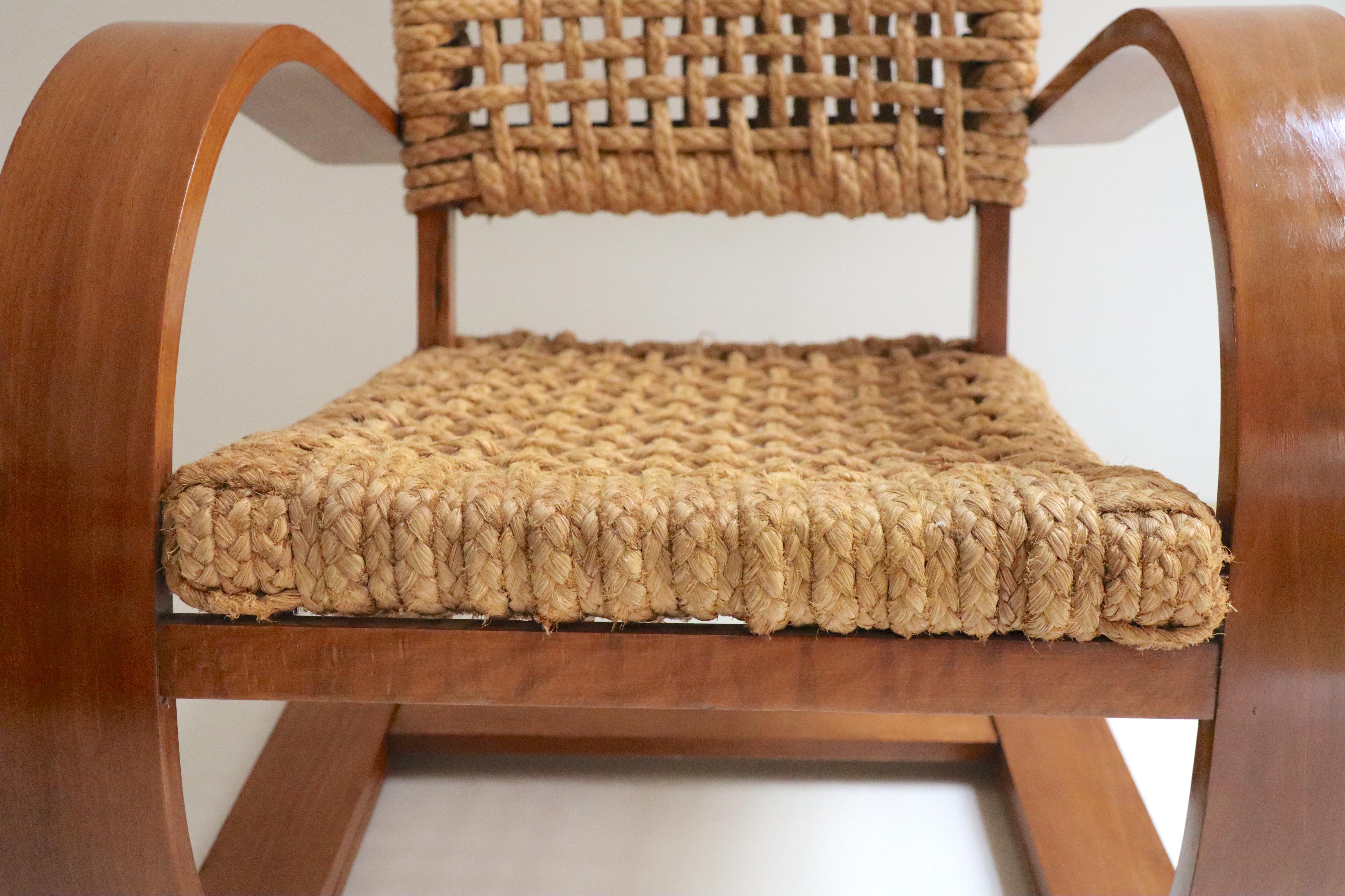 Single Rope Easy Chair by Audoux and Minet, 1940 In Good Condition In PARIS, FR