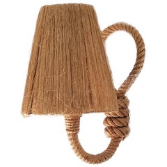 Single Rope Sconce with Original Raffia Shade by Audoux Minet, France, 1960s