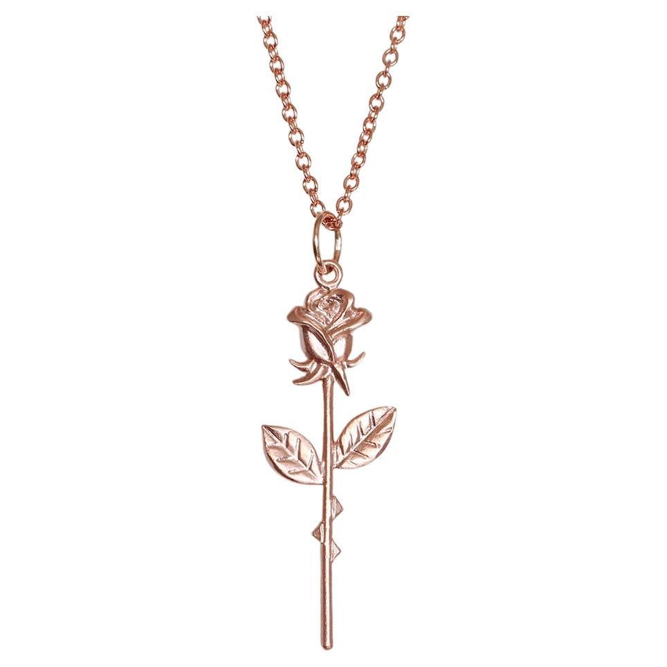 Single Rose Necklace/ 9ct Rose Gold For Sale