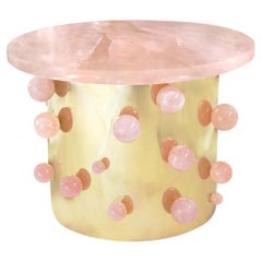 Single Rose Quartz Bubble Rock Crystal Cocktail Table By Phoenix