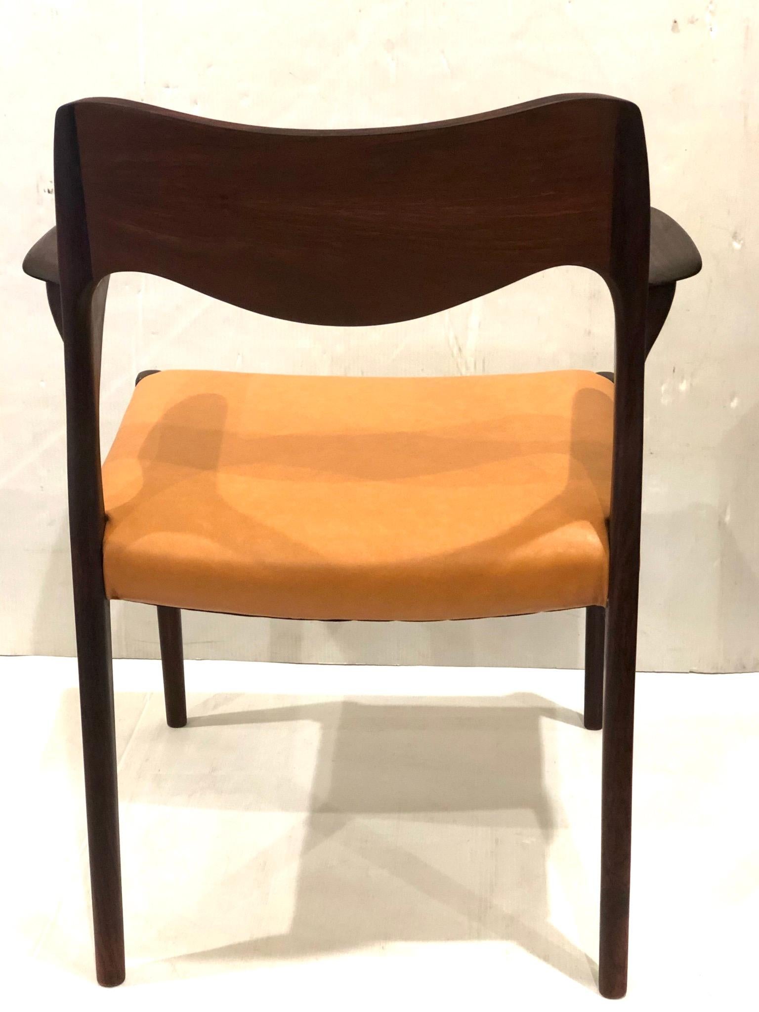 Danish Single Rosewood Arm Side Chair Designed by Niels Moller, Model #55
