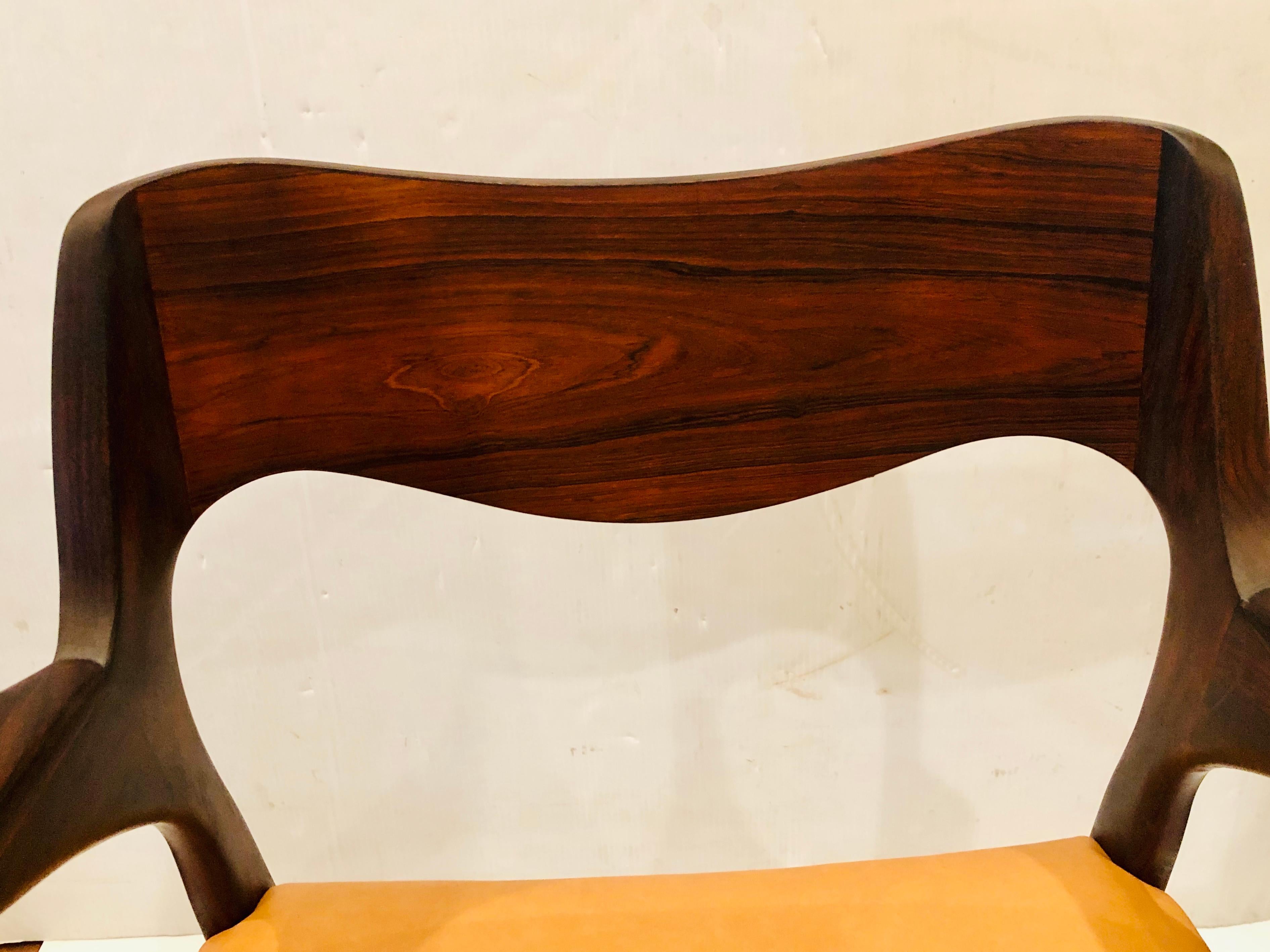Naugahyde Single Rosewood Arm Side Chair Designed by Niels Moller, Model #55