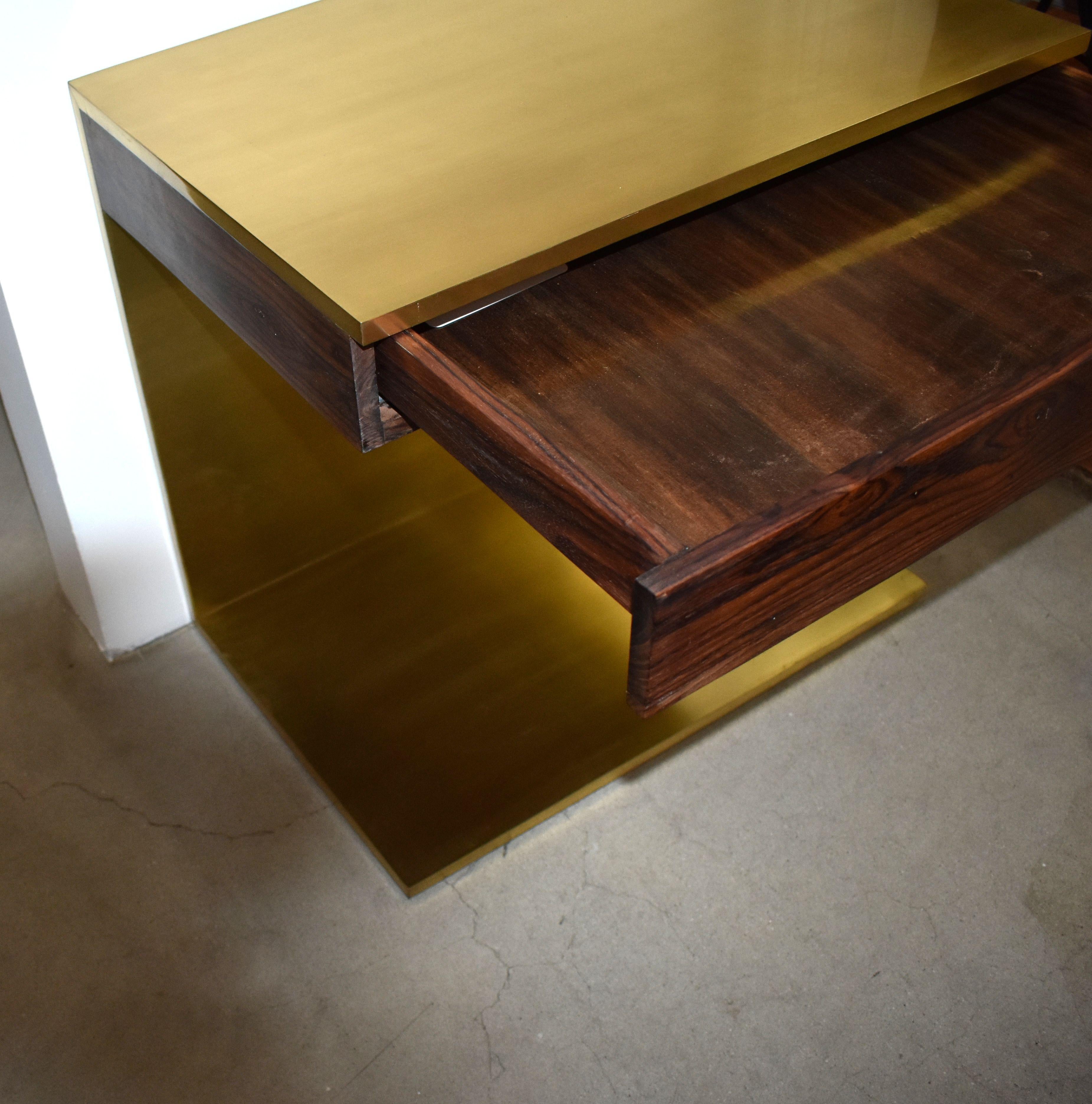 Single Rosewood & Solid Brass Side Table For Sale 5