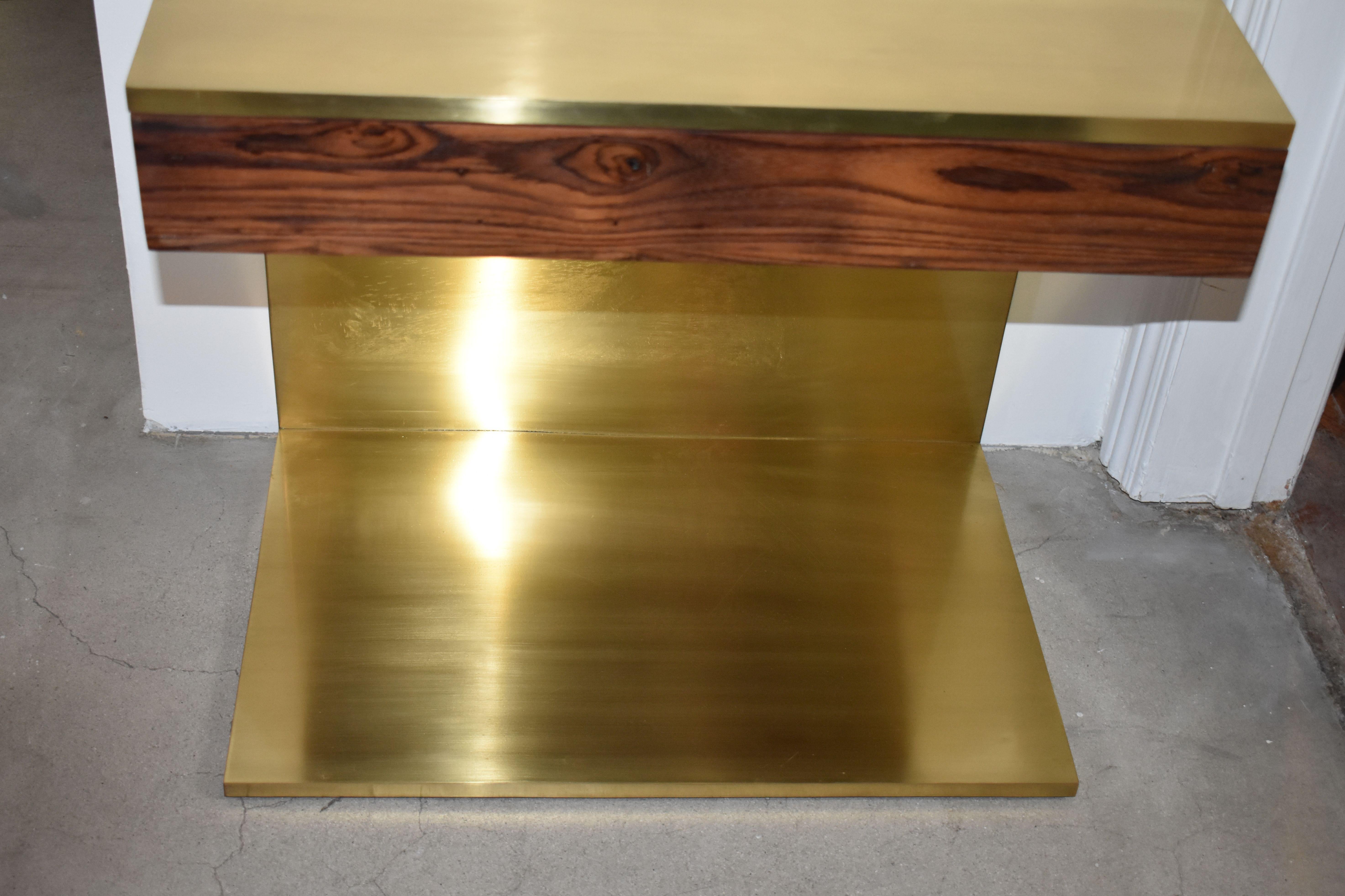 Mid-Century Modern Single Rosewood & Solid Brass Side Table For Sale