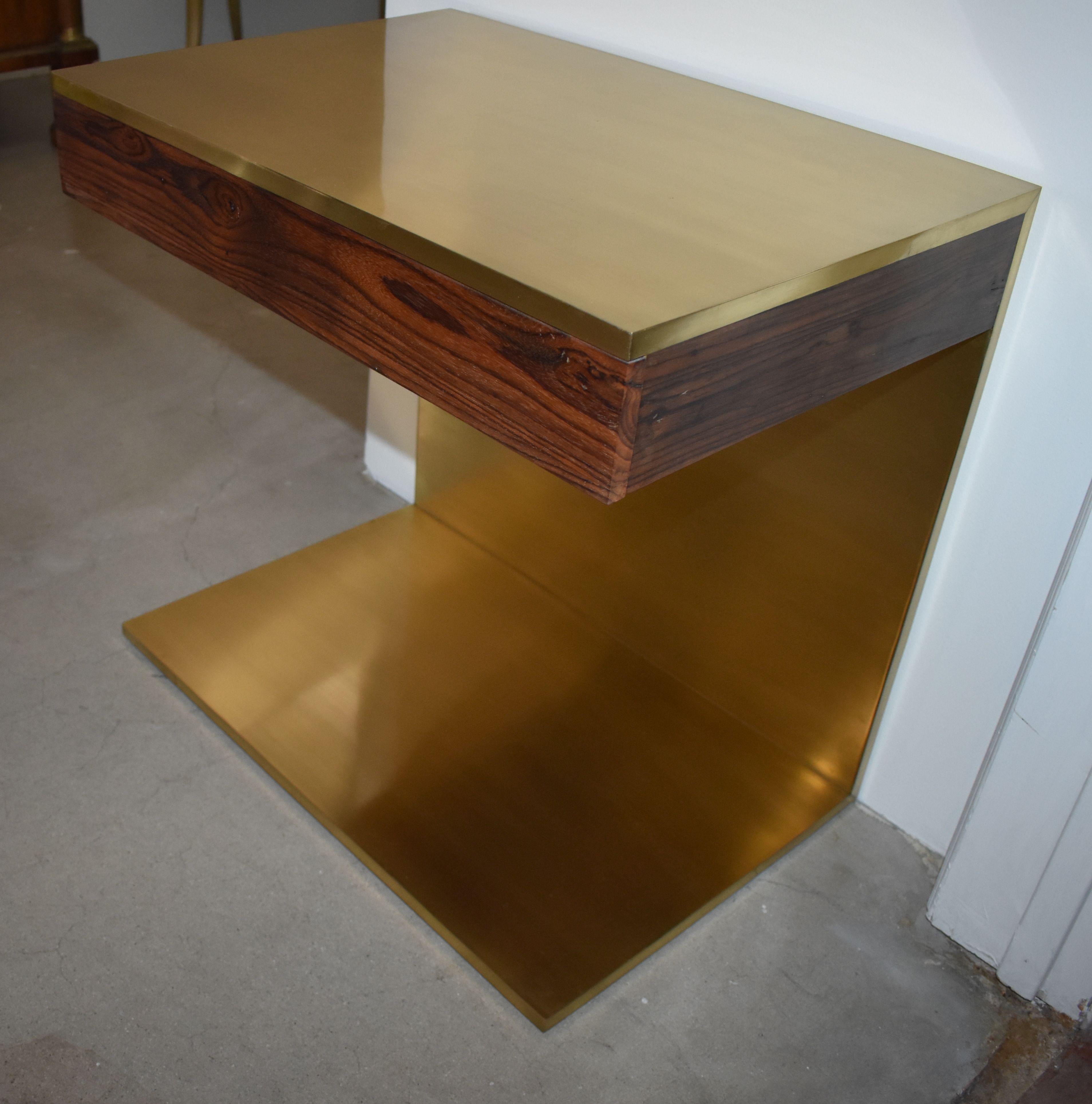 American Single Rosewood & Solid Brass Side Table For Sale