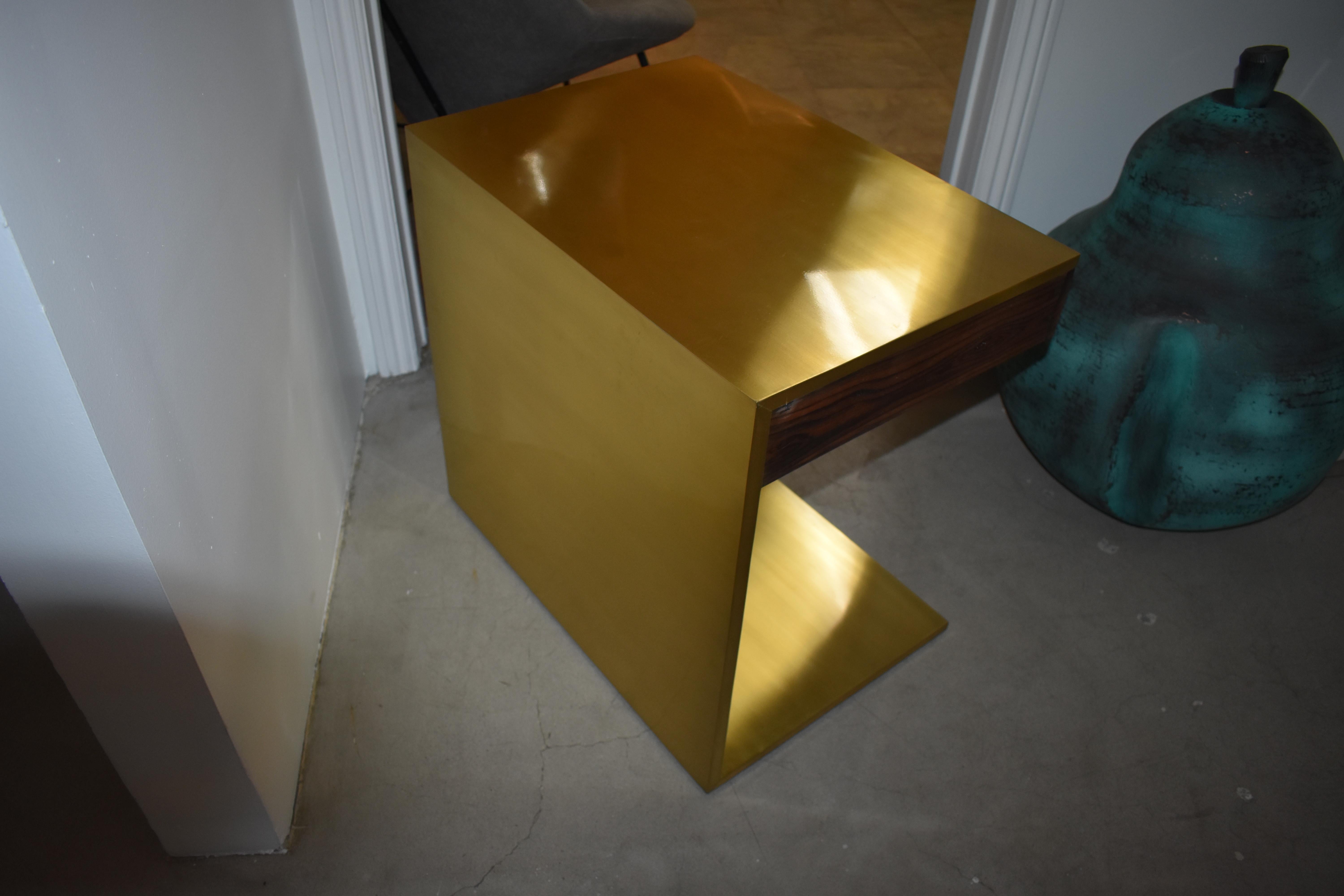 Contemporary Single Rosewood & Solid Brass Side Table For Sale