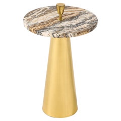 Single Round Brown Hue Onyx Marble and Brass Side Martini Table, Italy, 20.5" H