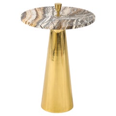 Single Round Brown Hue Onyx Marble and Brass Side Martini Table, Italy, 25" H