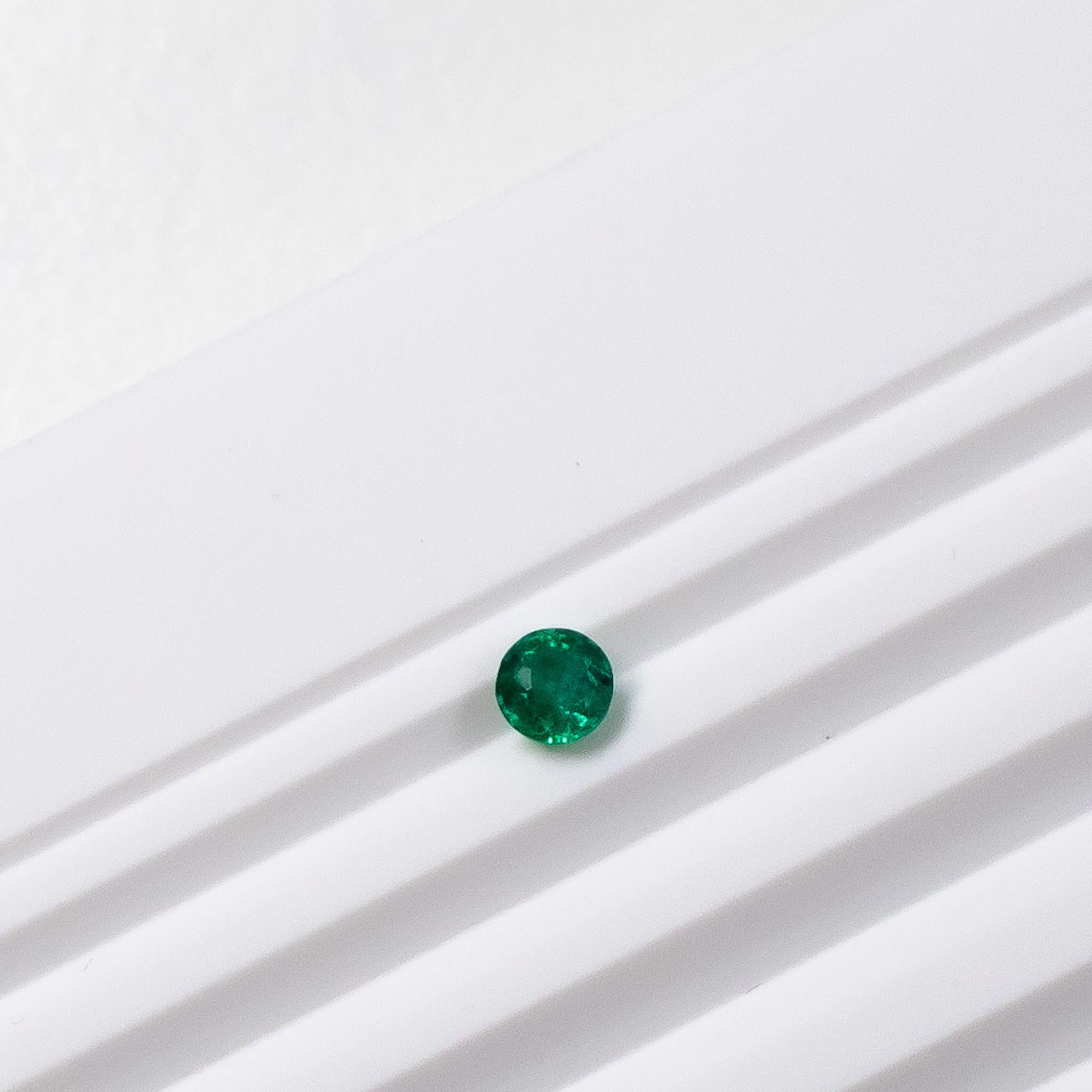 Women's Single Round Green Emerald Stud in Platinum For Sale