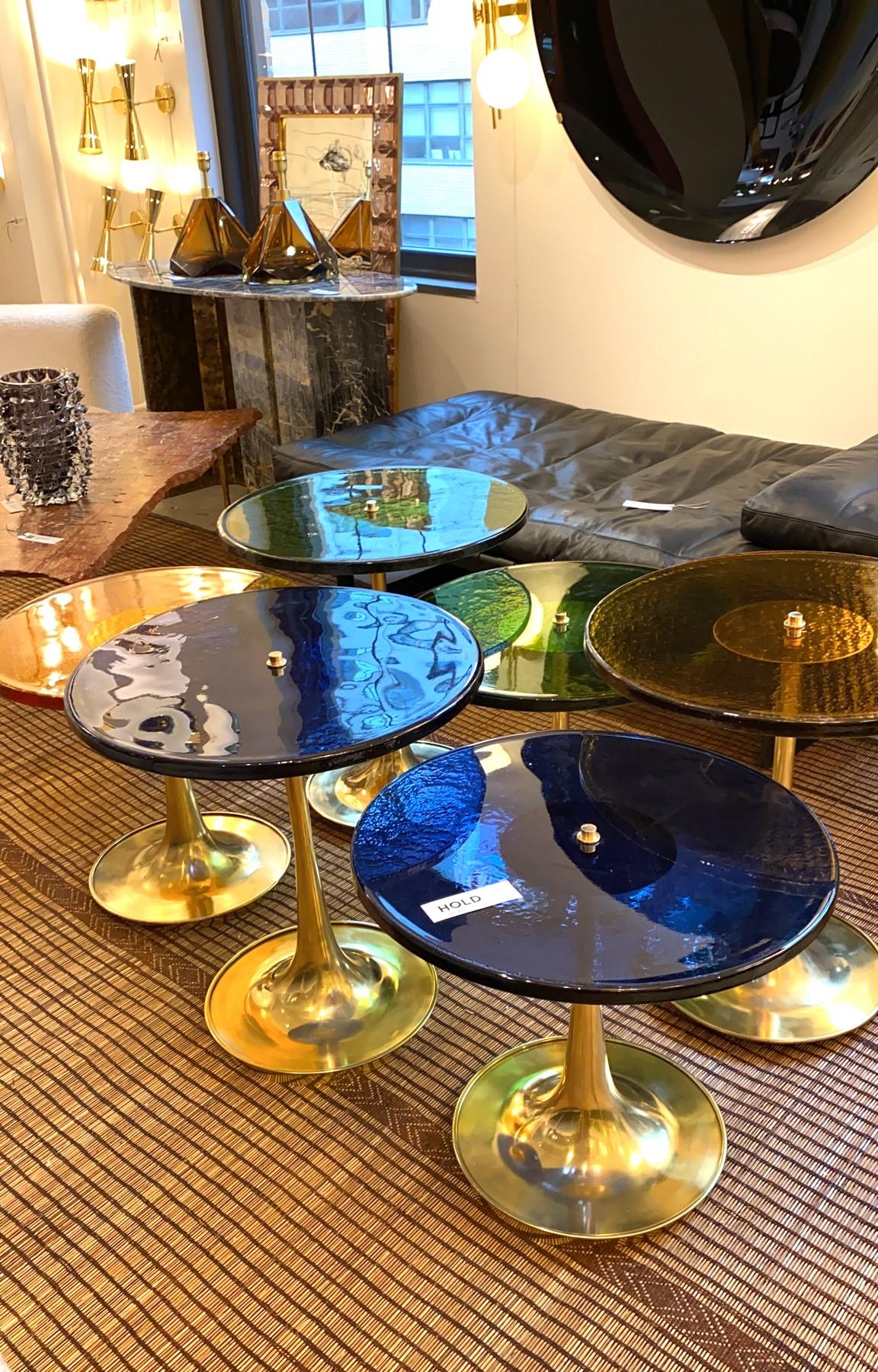 Single Round Green Murano Glass and Brass Martini or Side Table, Italy 5