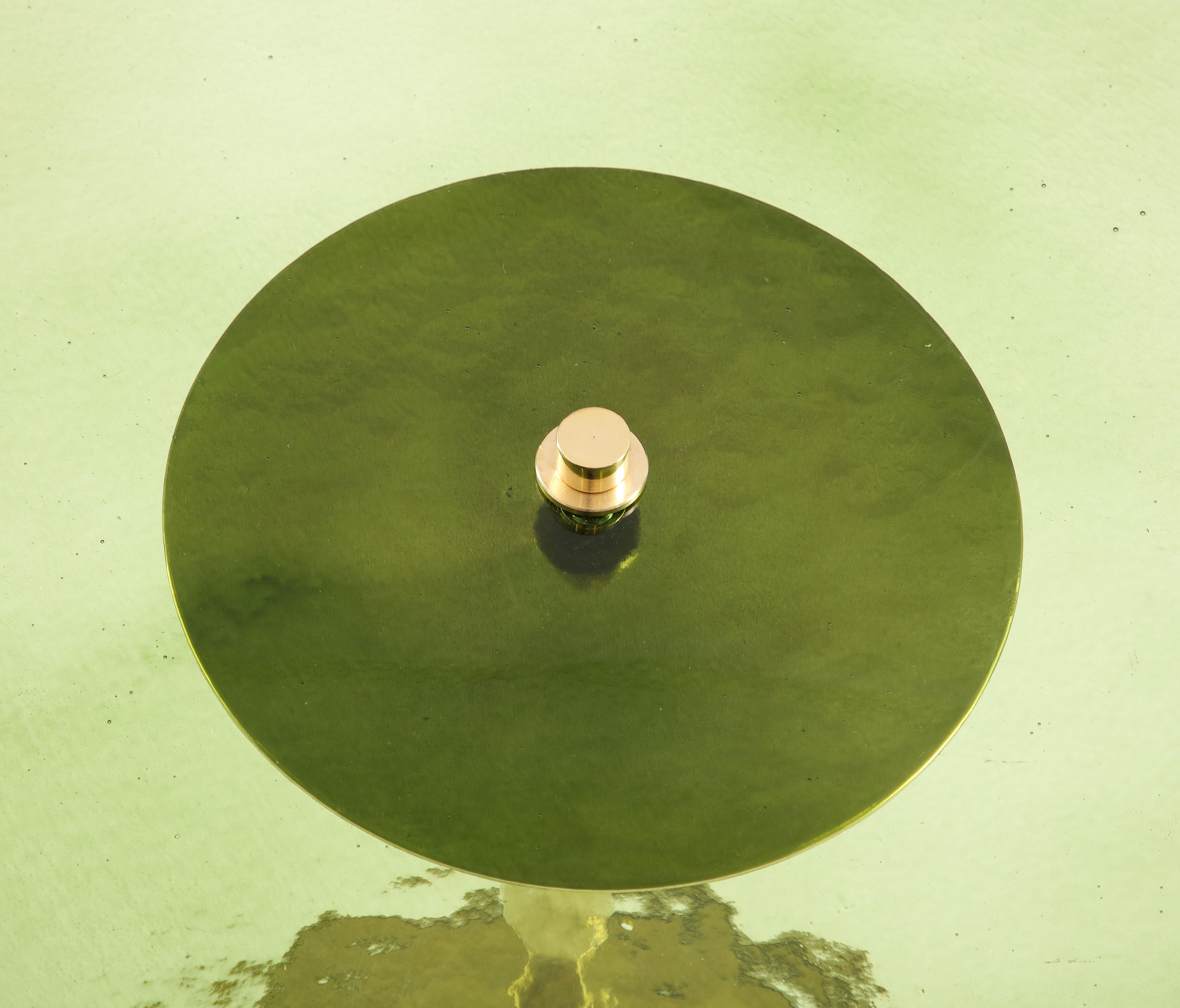 Single Round Green Murano Glass and Brass Martini or Side Table, Italy 2