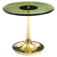 Single Round Green Murano Glass and Brass Martini or Side Table, Italy